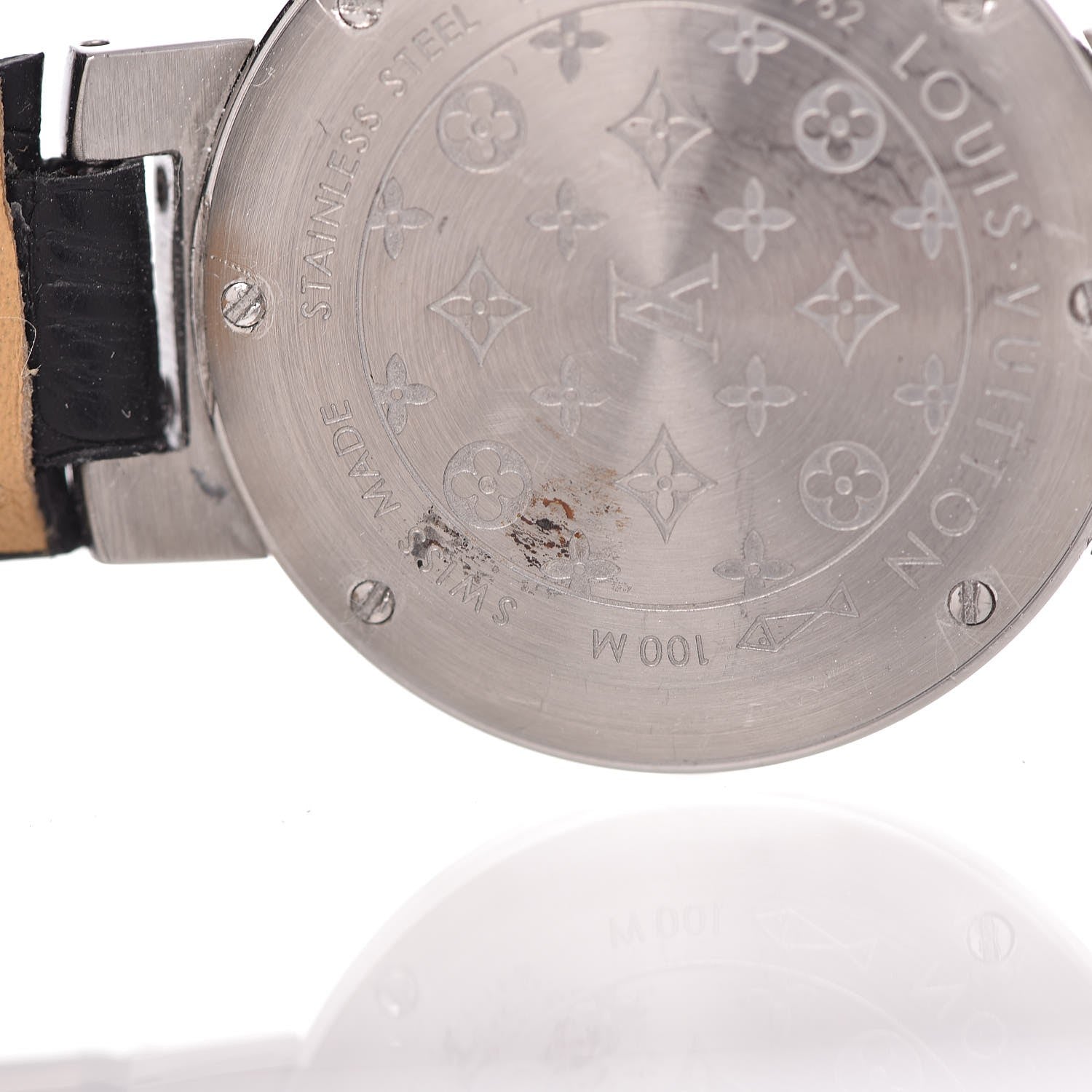 Louis Vuitton Stainless Steel Alligator Diamond 34mm Tambour Chronograph Quartz Watch Black 10 of 13