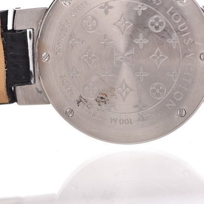 Louis Vuitton Stainless Steel Alligator Diamond 34mm Tambour Chronograph Quartz Watch Black 10 of 13