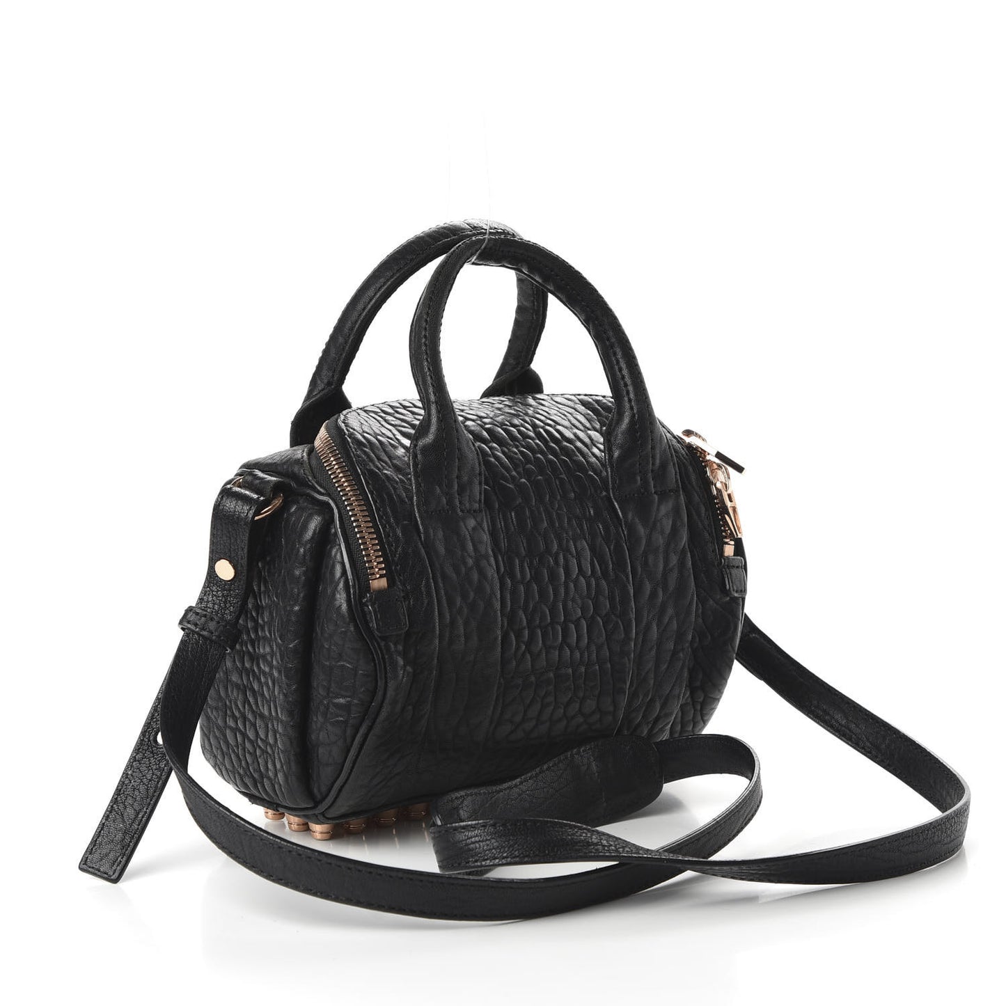 Pebbled Lambskin Mini Rockie Black Rose Gold Hardware