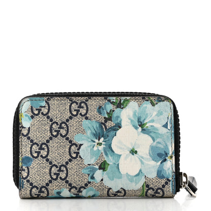 Gucci GG Supreme Monogram Blooms Zip Around Card Case Wallet Beige Blue Navy 3 of 6