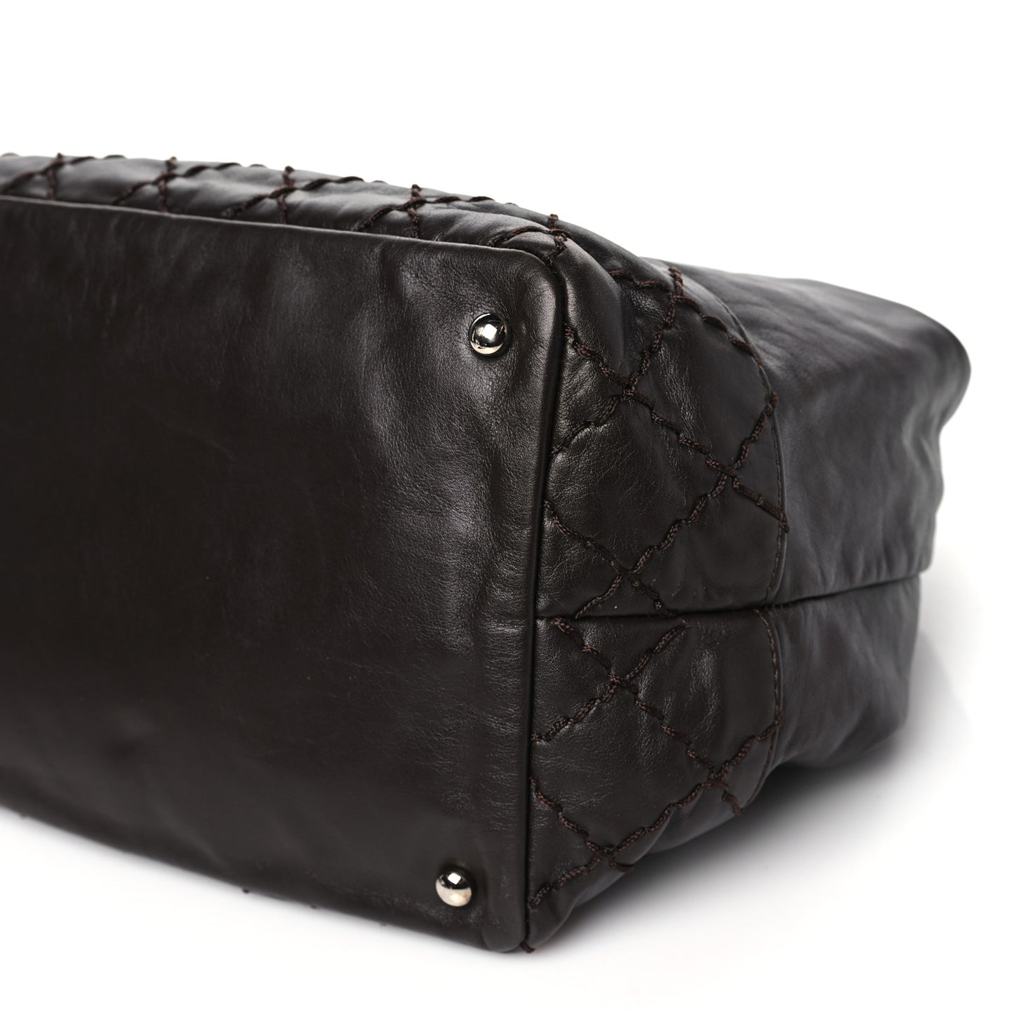 Calfskin Drawstring CC Bucket Bag Dark Brown