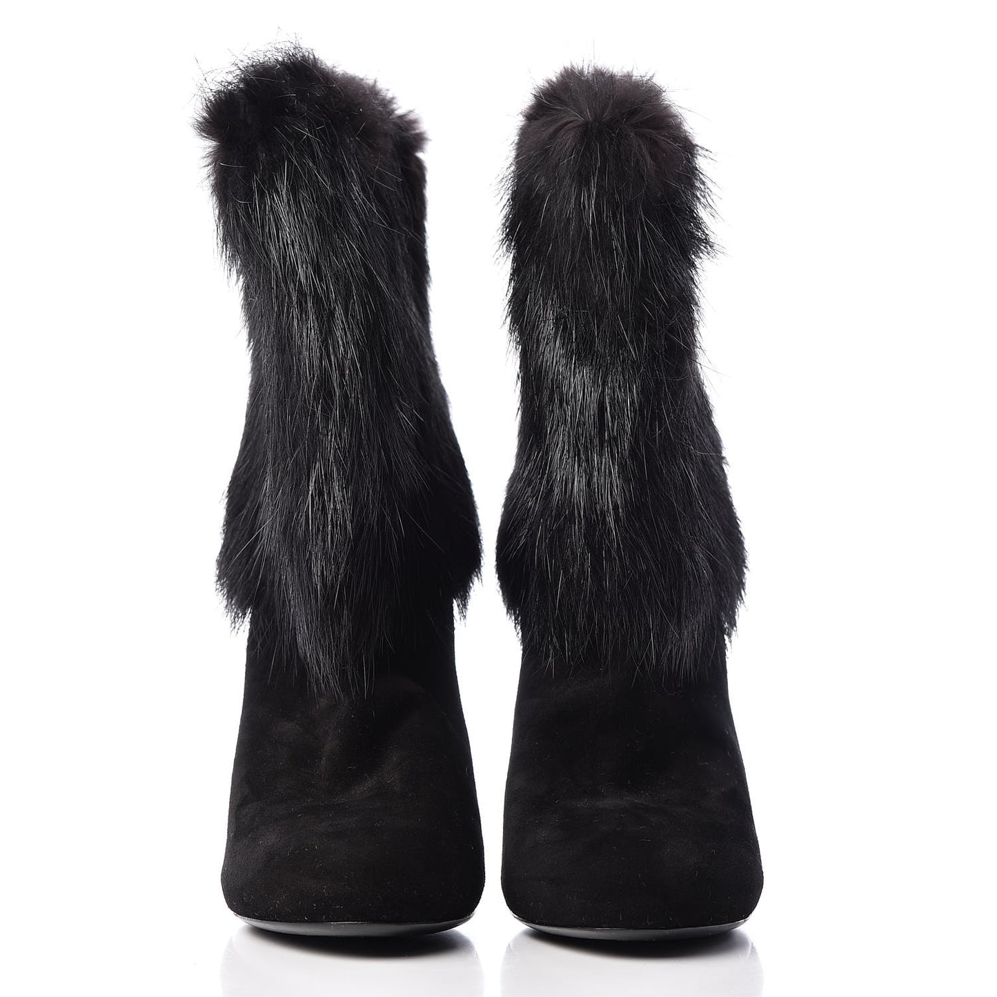 Suede Beaver Fur Glam Ankle Boots 39 Black
