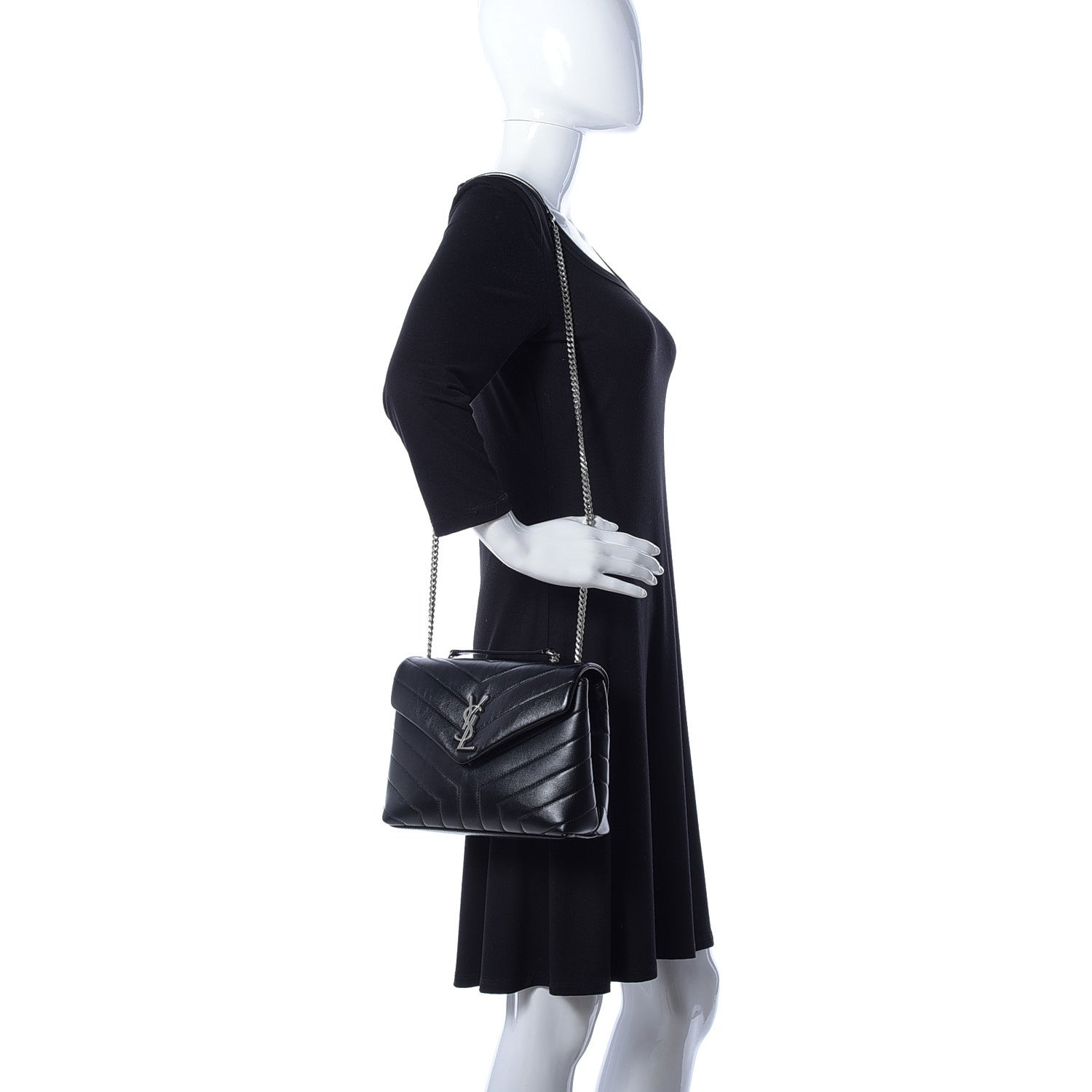 Saint Laurent Calfskin Y Quilted Monogram Small Loulou Chain Satchel Black 2 of 8
