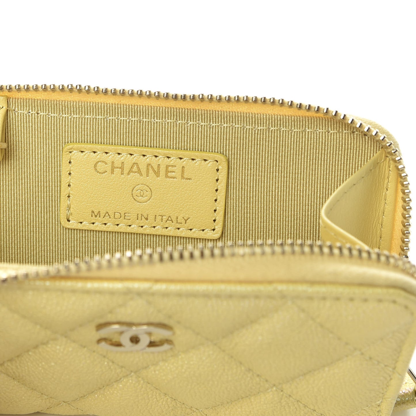 Iridescent Caviar Quilted Key Holder Case Yellow