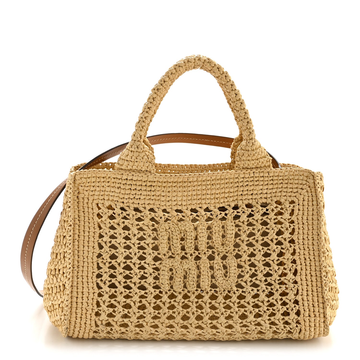 Miu Miu Fabric Crochet Knit Tote Beige 1 of 12