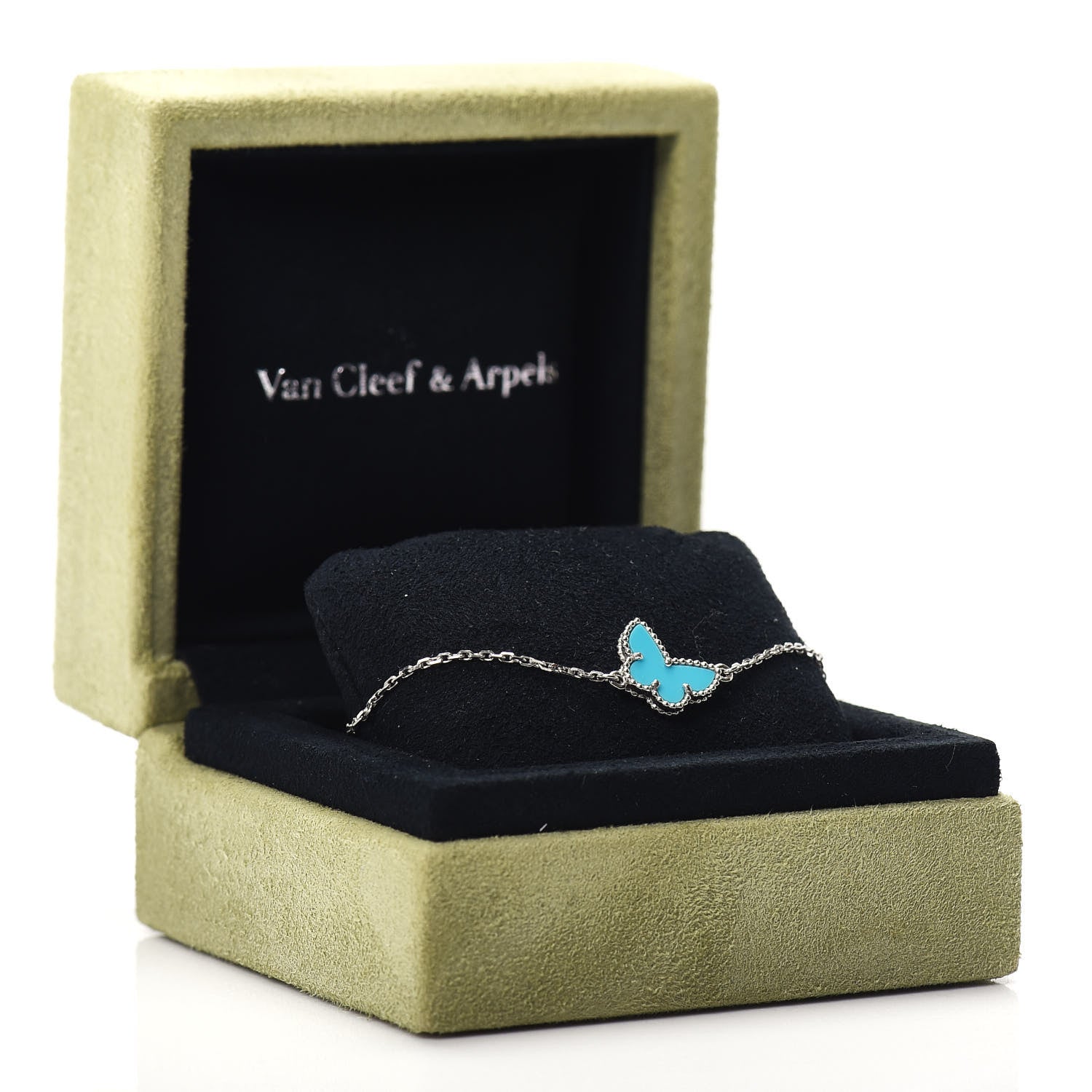 Van Cleef & Arpels 18K White Gold Turquoise Sweet Alhambra Butterfly Bracelet 5 of 5