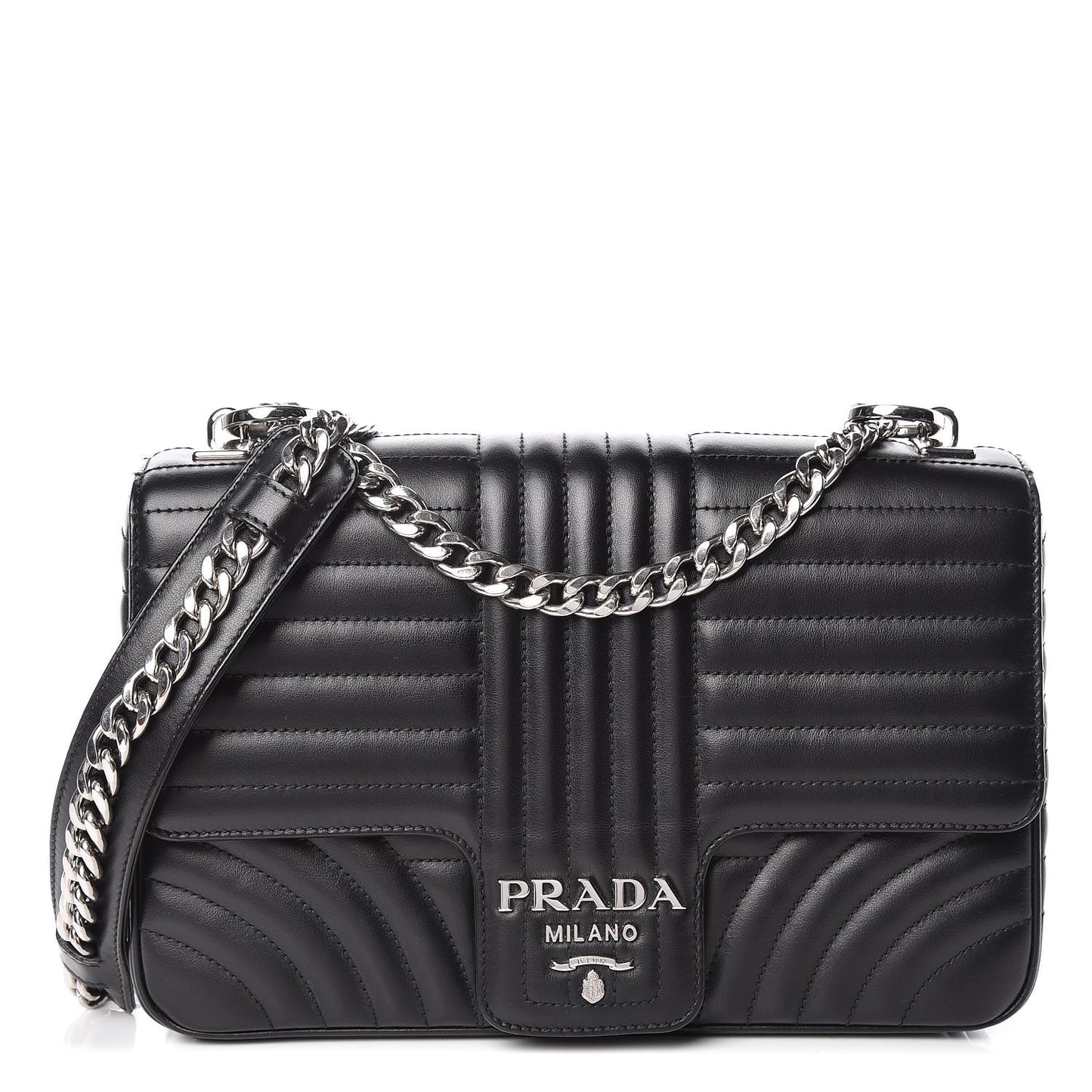Soft Calfskin Impunture Diagramme Large Chain Flap Shoulder Bag Black