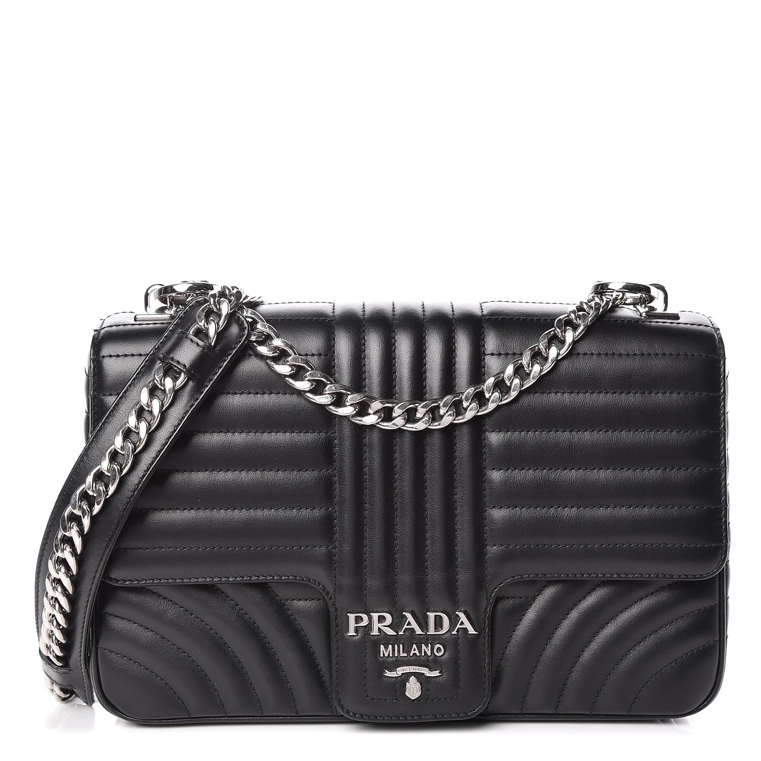 Prada Soft Calfskin Impunture Diagramme Large Chain Flap Shoulder Bag Black 1 of 9