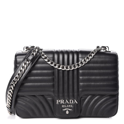 Prada Soft Calfskin Impunture Diagramme Large Chain Flap Shoulder Bag Black 1 of 9