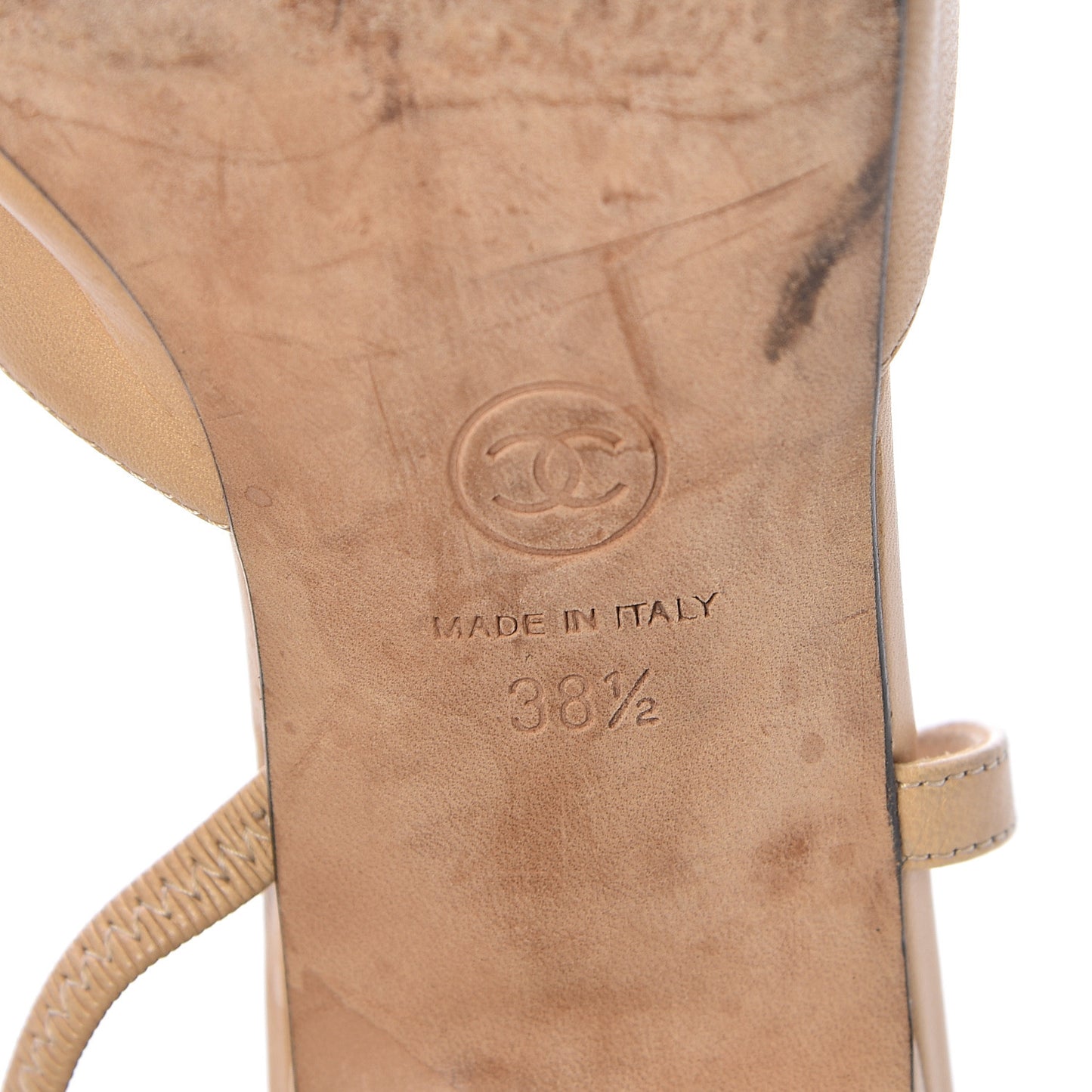 Goatskin Grosgrain Cap Toe CC Slingback Pumps 38.5 Beige Black