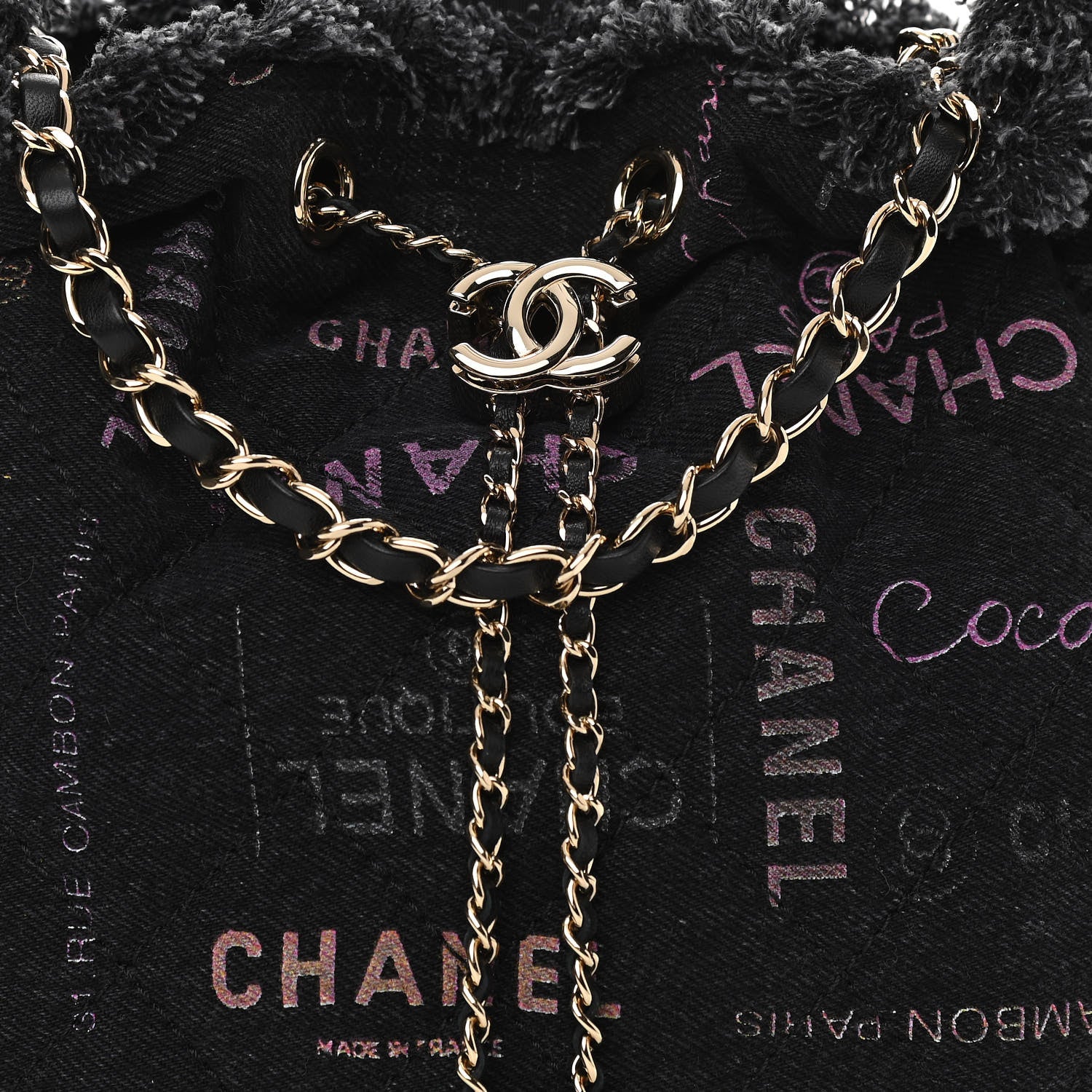 Chanel Denim Quilted Mood Bucket With Chain Black Multicolor 8 of 11