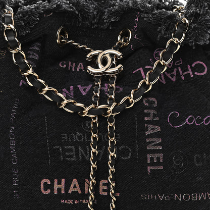 Chanel Denim Quilted Mood Bucket With Chain Black Multicolor 8 of 11