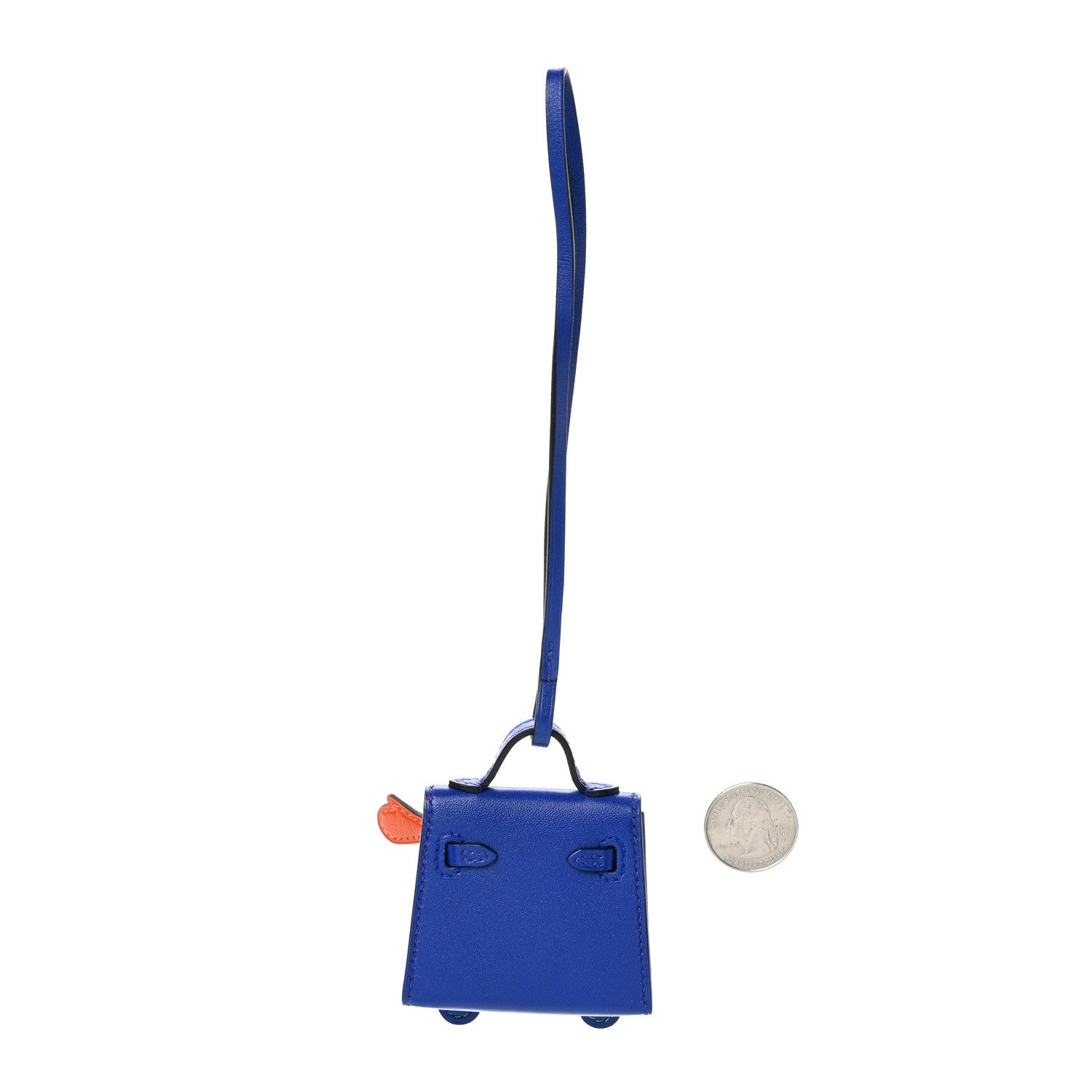 Hermes Tadelakt Chevre Mysore Kelly Quelle Idole Bag Charm Bleu Electrique Feu 2 of 5