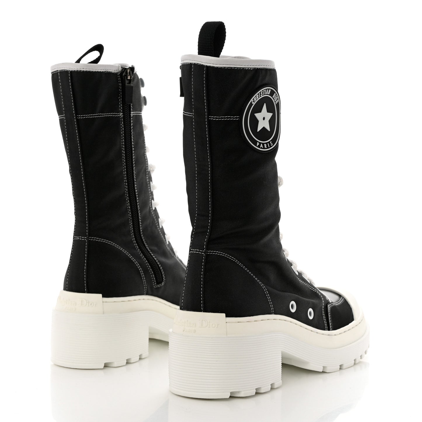 Technical Fabric Calfskin Womens D-Rise 35mm Tall Boots 37.5 Black White