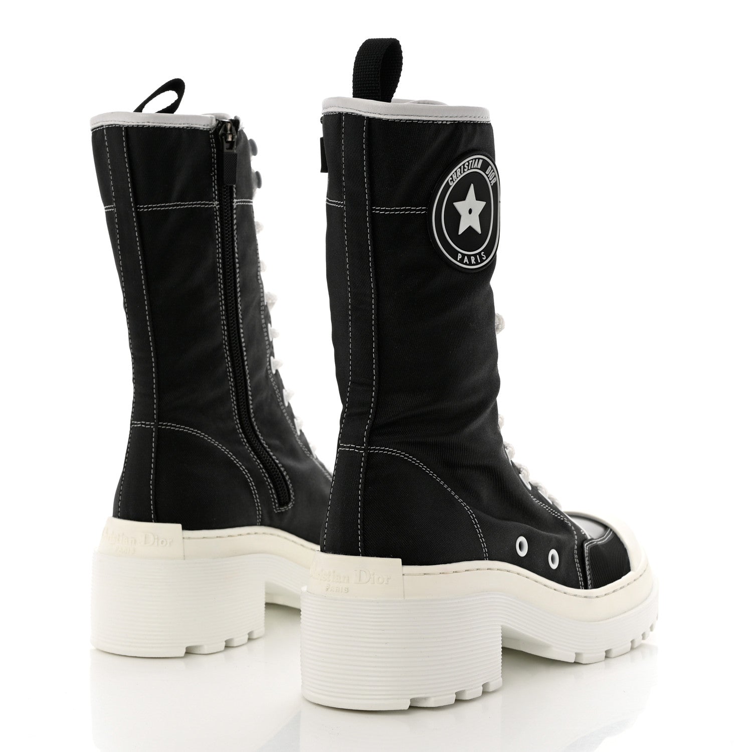 Christian Dior Technical Fabric Calfskin Womens D-Rise 35mm Tall Boots 37.5 Black White 4 of 10