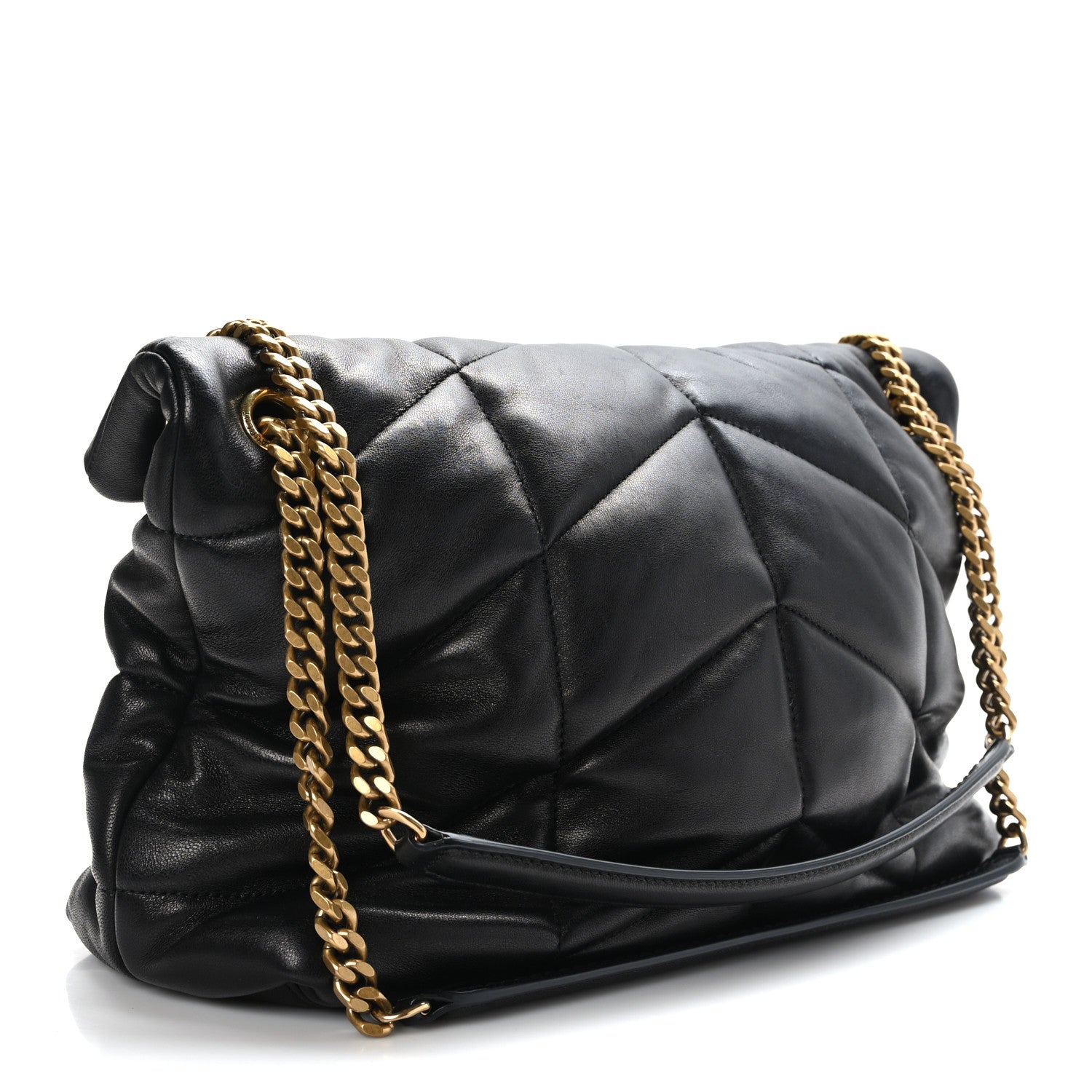 Saint Laurent Lambskin Quilted Tri-Metal Medium Loulou Puffer Monogram Chain Satchel Black 3 of 9