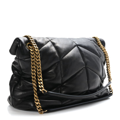 Saint Laurent Lambskin Quilted Tri-Metal Medium Loulou Puffer Monogram Chain Satchel Black 3 of 9
