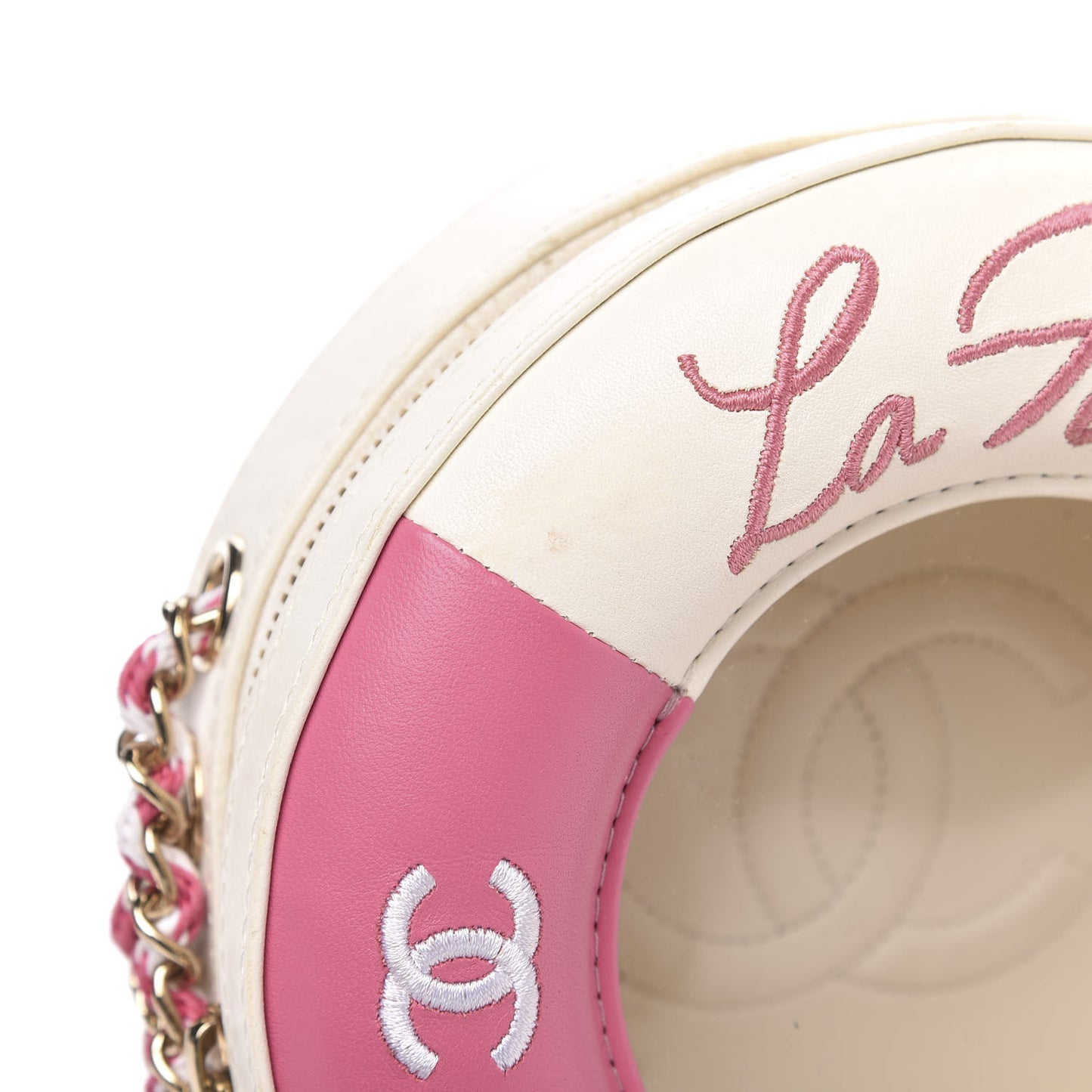 Lambskin Coco Lifesaver Round Bag Pink White