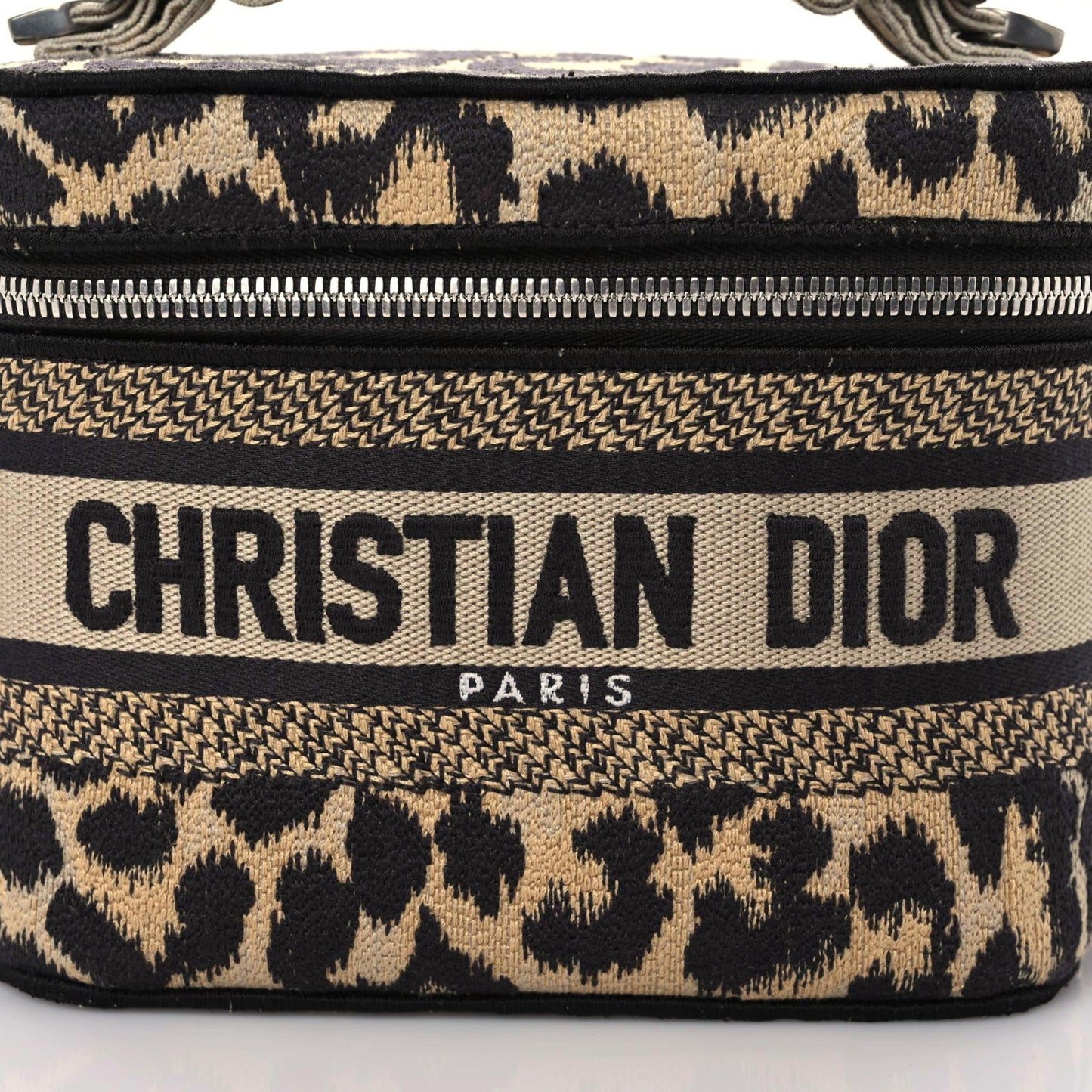 Canvas Mizza Embroidered Small Leopard Travel Vanity Case Beige