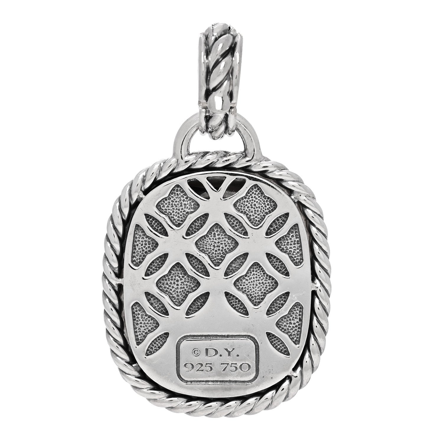 David Yurman Sterling Silver 18K Yellow Gold Smoky Quartz 20mm Albion Enhancer Pendant 3 of 4