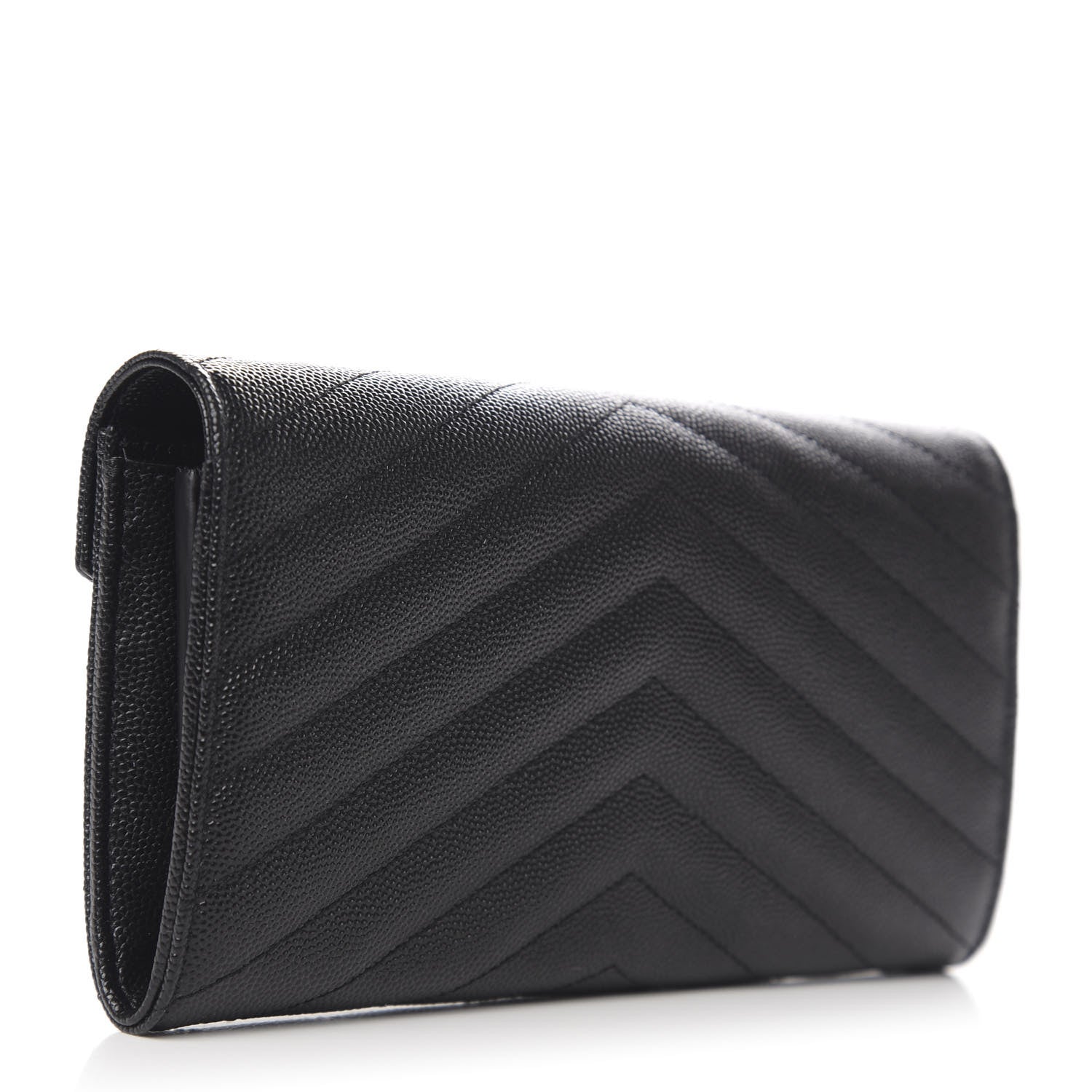 Saint Laurent Grain De Poudre Matelasse Chevron Monogram Flap Wallet Black 3 of 7