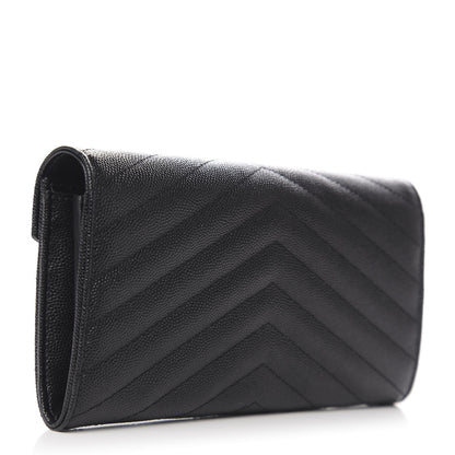 Saint Laurent Grain De Poudre Matelasse Chevron Monogram Flap Wallet Black 3 of 7