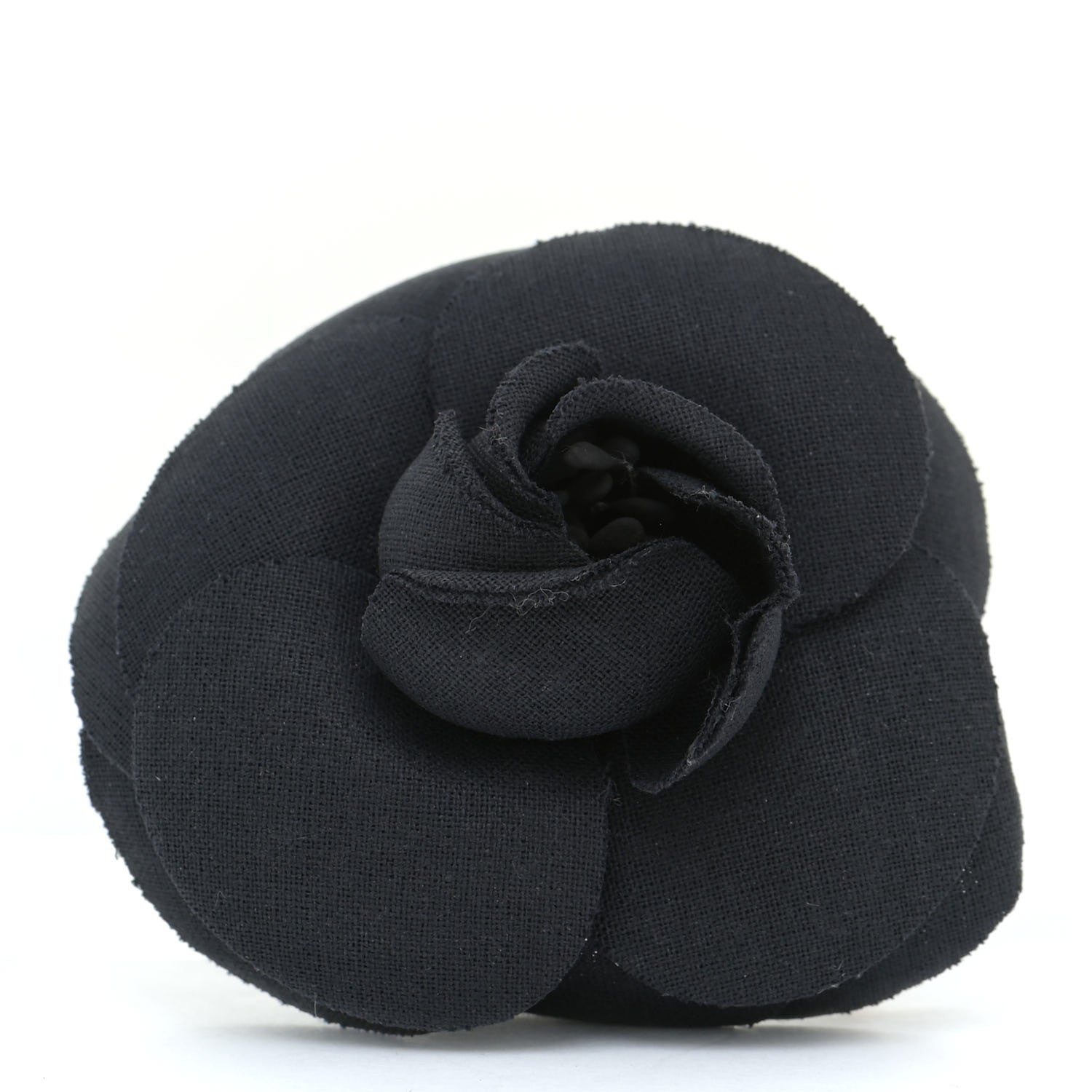 Chanel Linen Camellia Brooch Pin Black 1 of 4