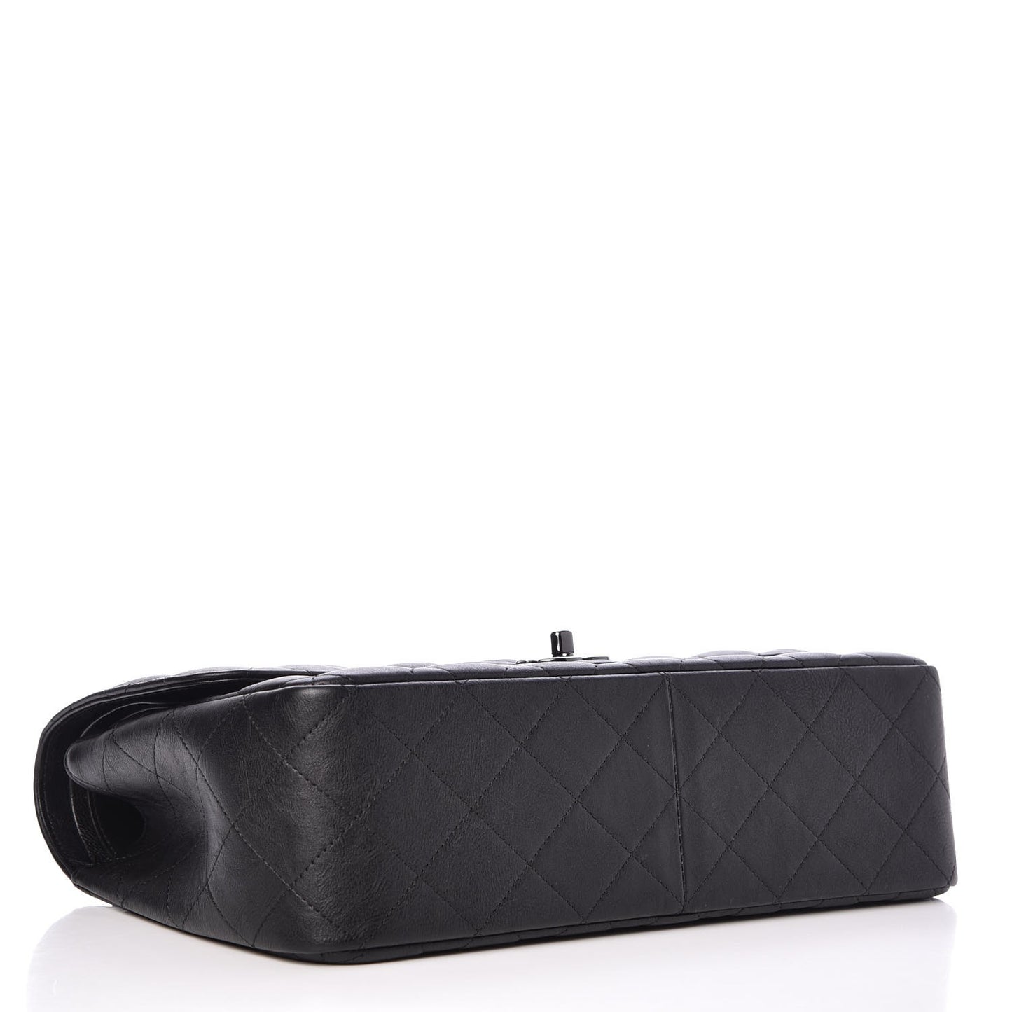 Crumpled Calfskin Quilted Jumbo Double Flap So Black