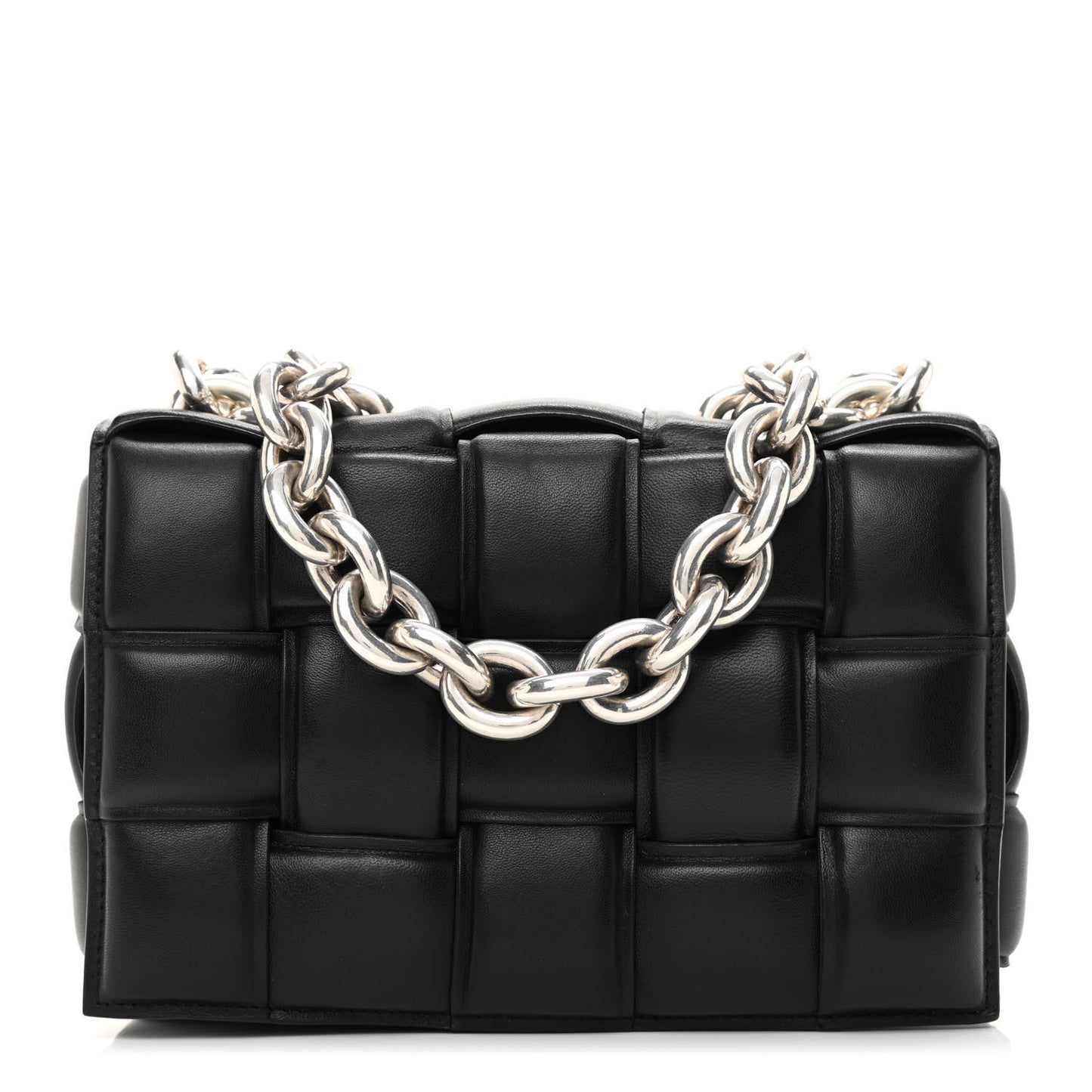 Lambskin Maxi Intreccio Padded Chain Cassette Crossbody Bag Black