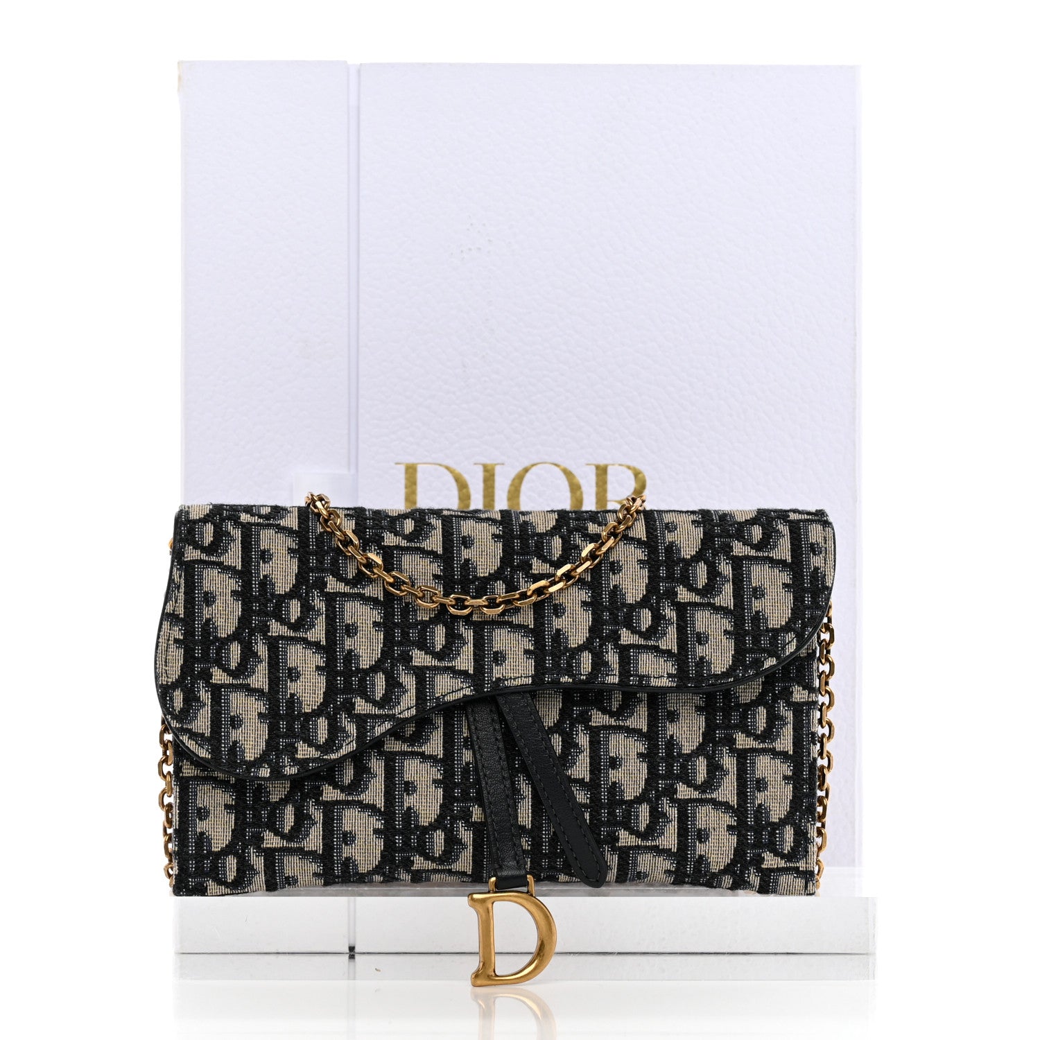 Christian Dior Oblique Saddle Chain Long Wallet Blue 13 of 13