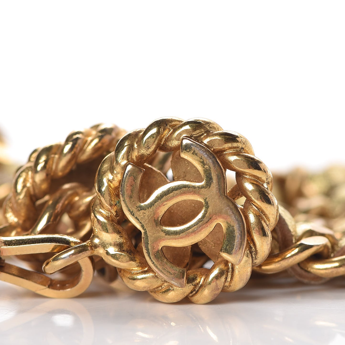 Metal Lambskin Chain CC Clover Belt Gold
