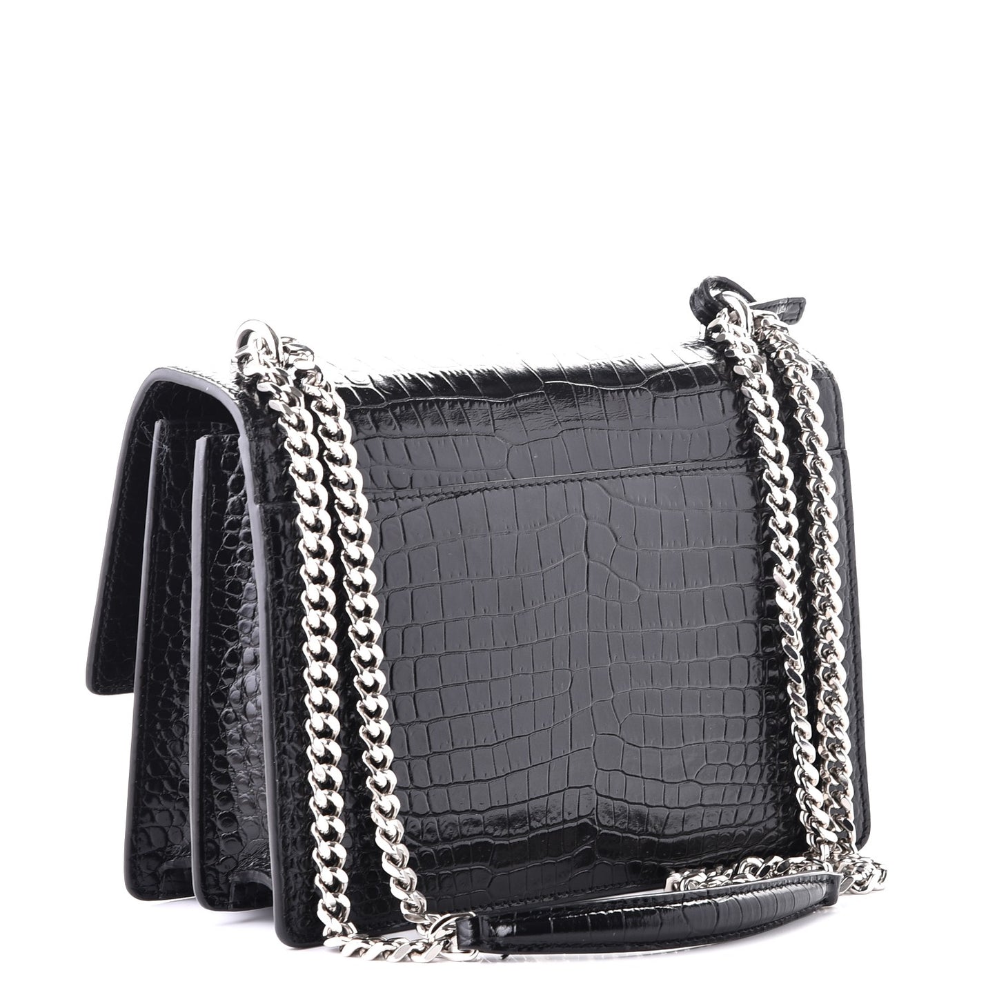 Calfskin Crocodile Embossed Medium Monogram Sunset Black