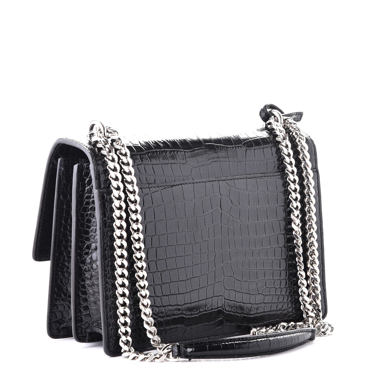 Saint Laurent Calfskin Crocodile Embossed Medium Monogram Sunset Black 3 of 9