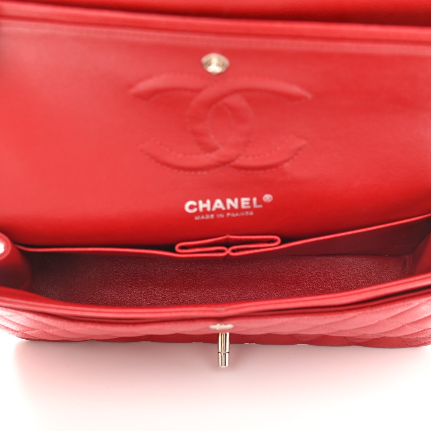Caviar Quilted Medium Double Flap Red