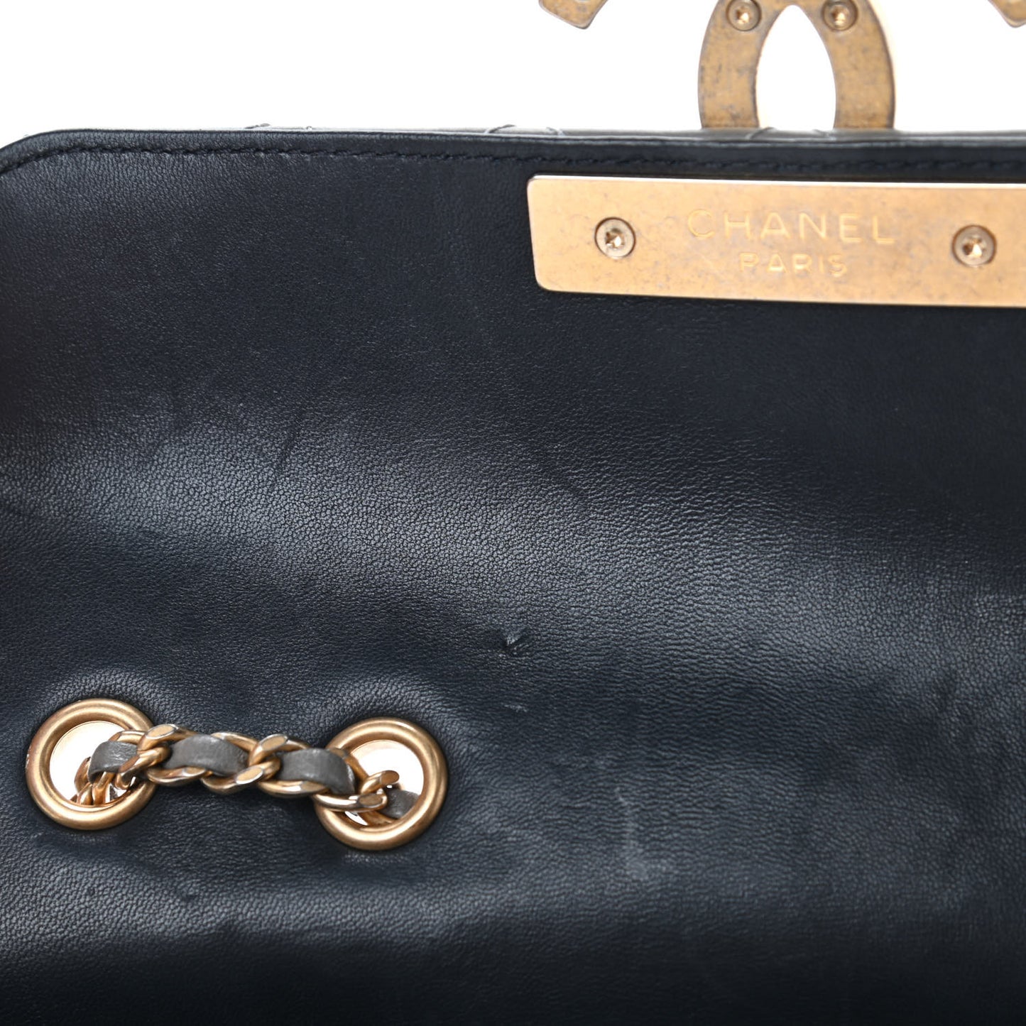 Lambskin Quilted Small CC Chic Flap Grey Dark Navy