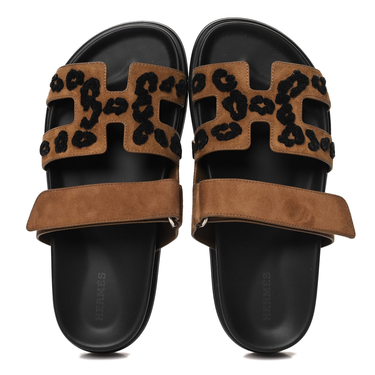 Hermes Suede Goatskin Womens Chypre Sandals 37 Brun Fume Black 2 of 9