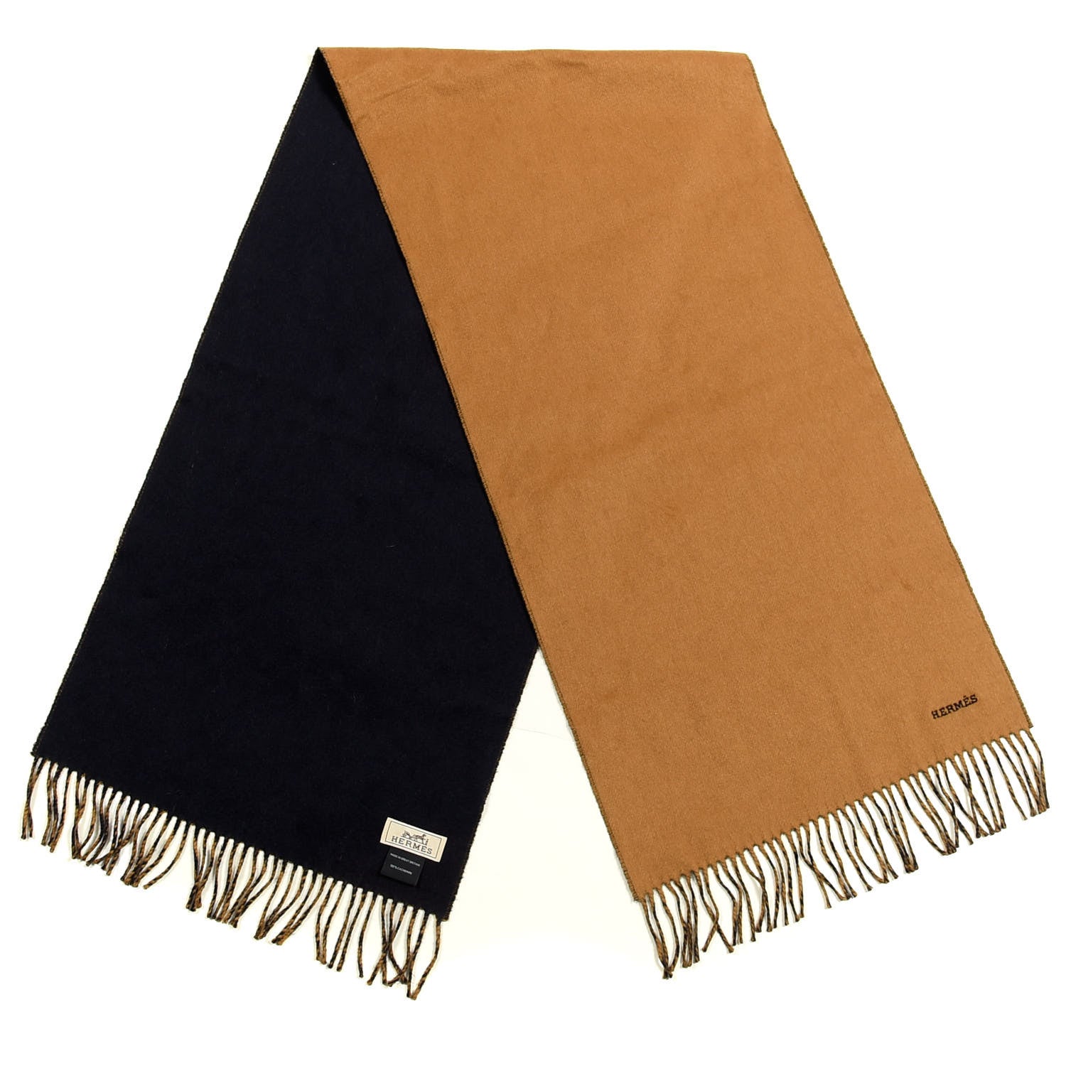 Hermes Cashmere Recto Verso Muffler Camel Marine 2 of 3