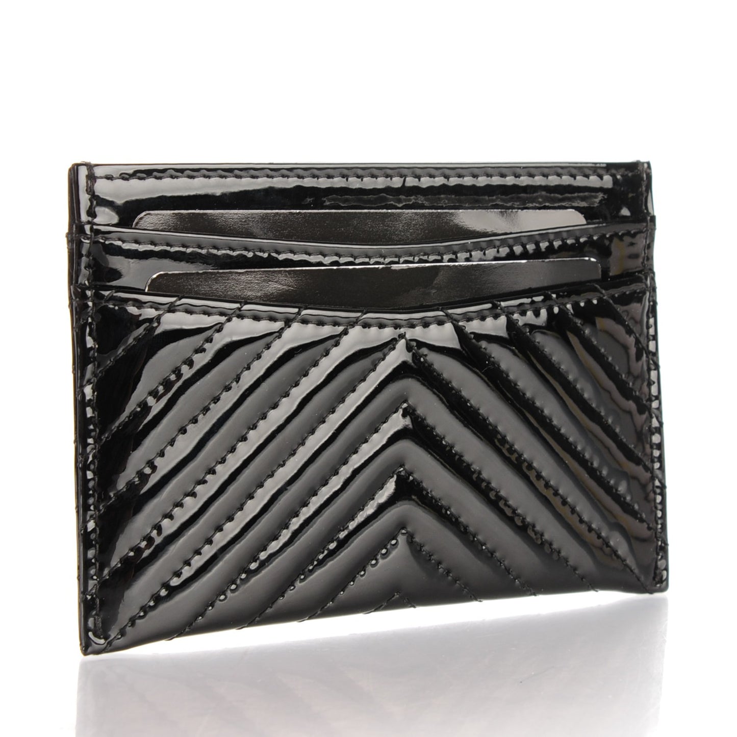 Patent Chevron Card Holder Black