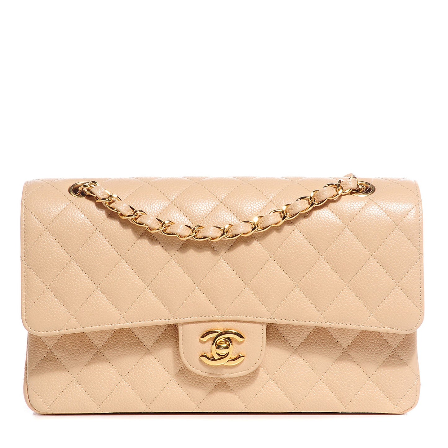 Caviar Quilted Medium Double Flap Beige Clair