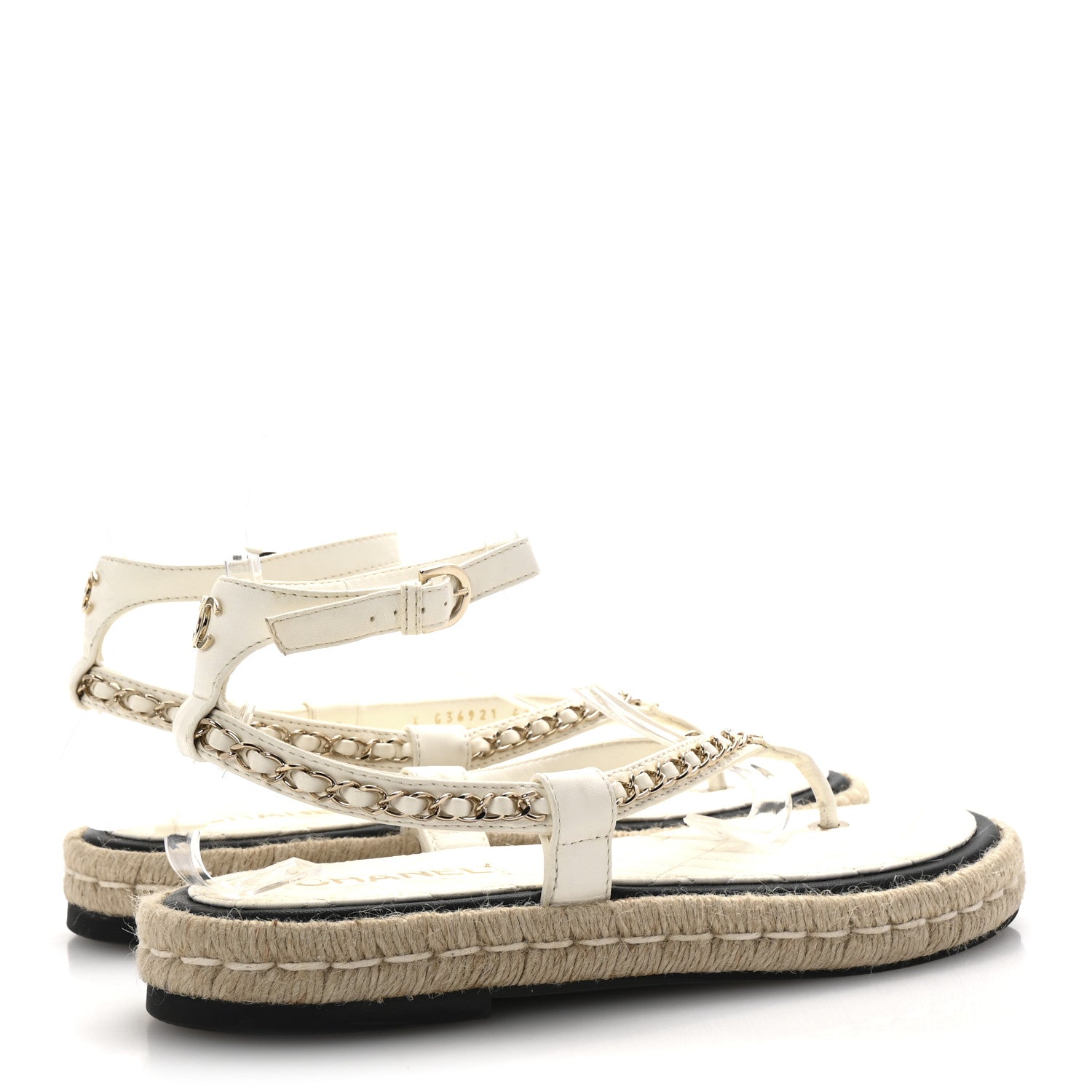 Chanel Lambskin Chain CC Thong Espadrille Sandals 41 White 5 of 10