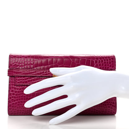 Hermes Shiny Alligator Kelly Longue Wallet Rose Sheherazade 2 of 9