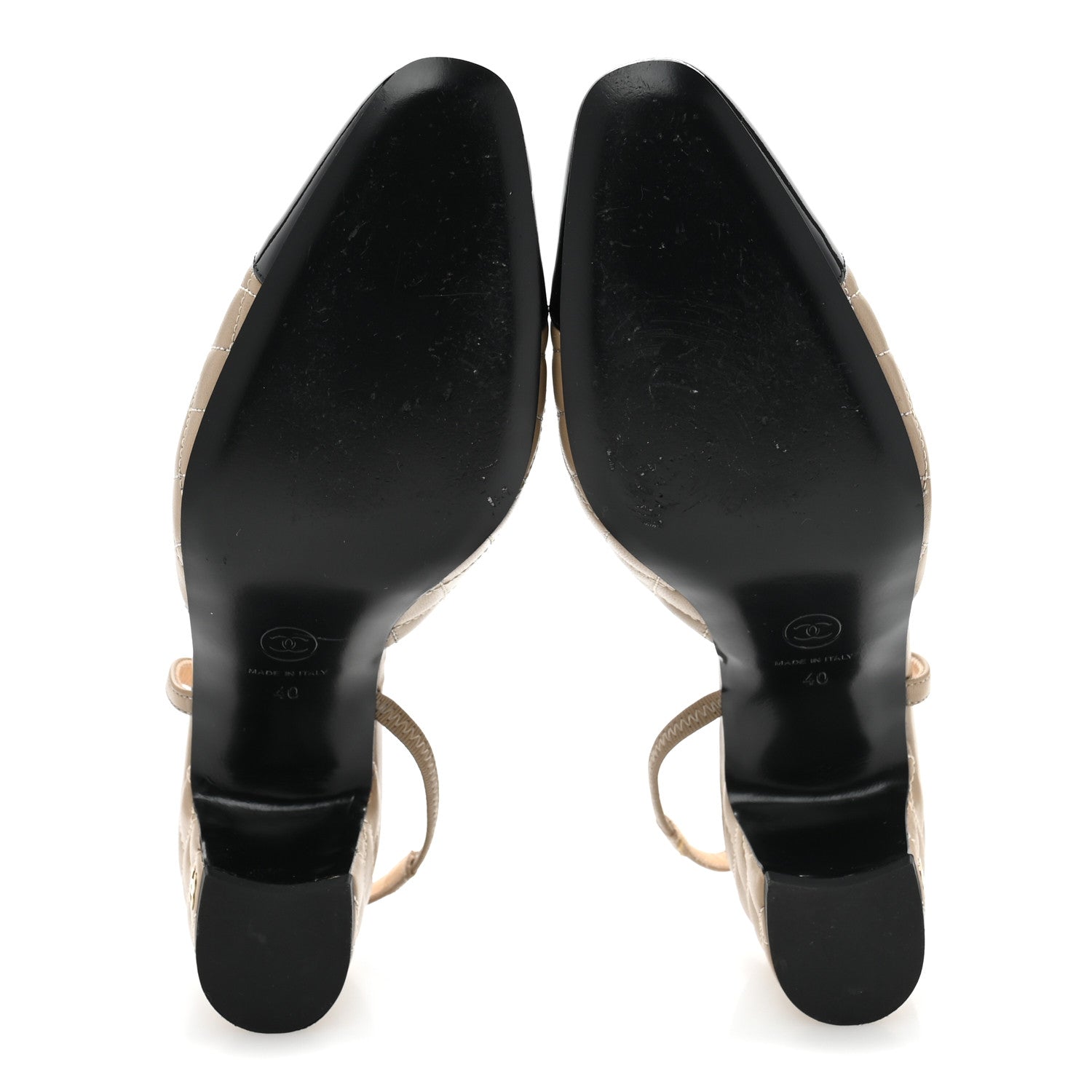 Chanel Lambskin Patent Calfskin Quilted Cap Toe CC Slingback Pumps 40 Beige Black 6 of 10