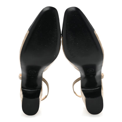 Chanel Lambskin Patent Calfskin Quilted Cap Toe CC Slingback Pumps 40 Beige Black 6 of 10