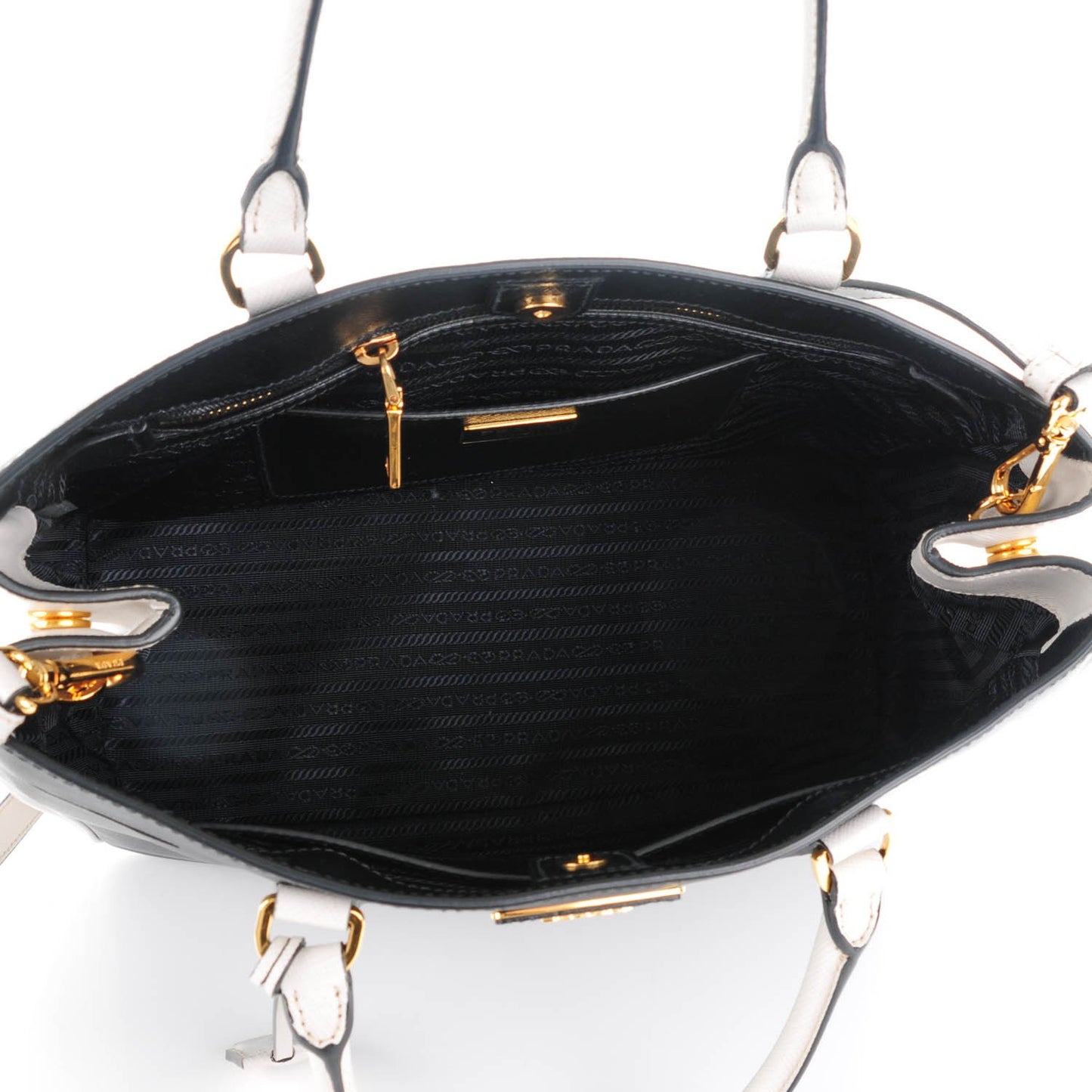 Saffiano Lux Medium Bi-Color Tote Black Talco
