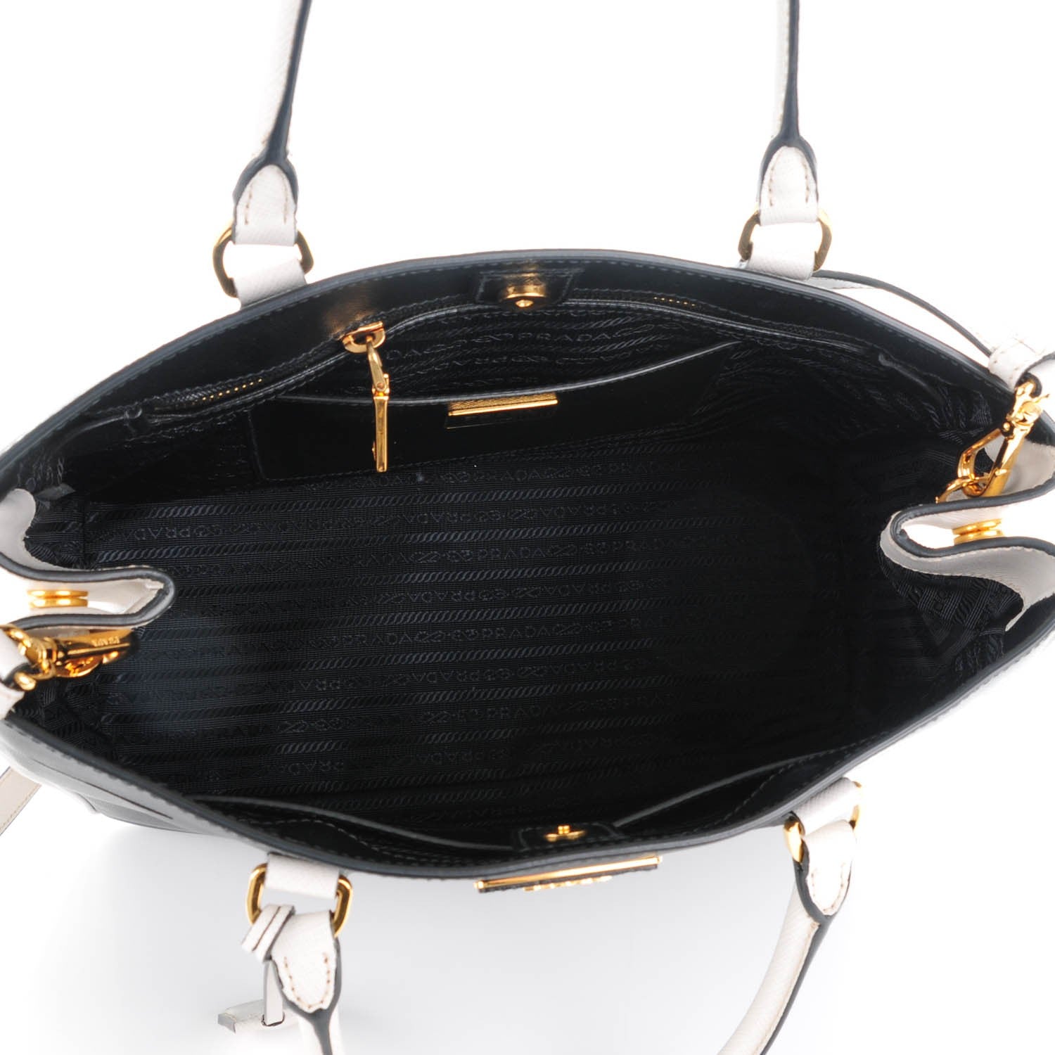 Prada Saffiano Lux Medium Bi-Color Tote Black Talco 5 of 8