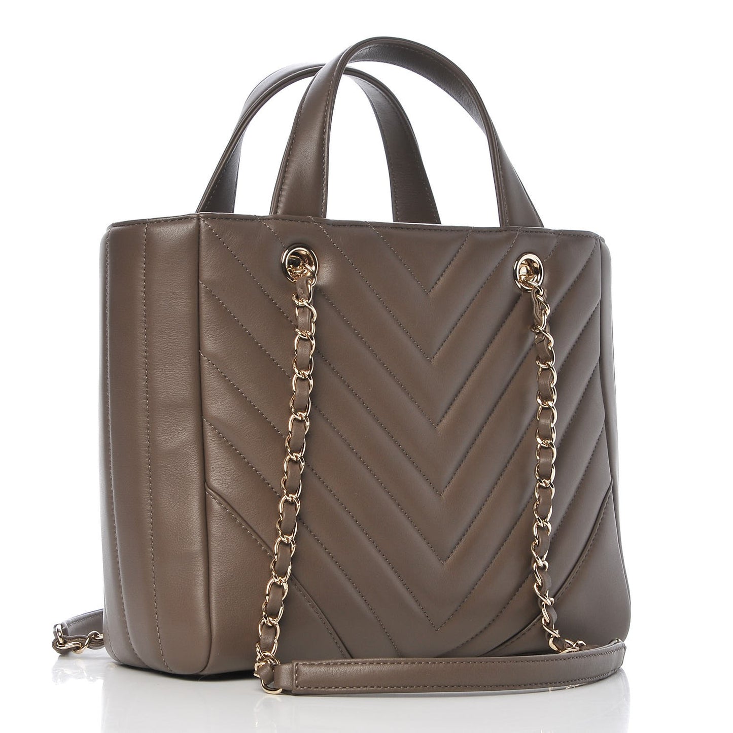 Calfskin Chevron Quilted Small Statement Shopping Tote Khaki