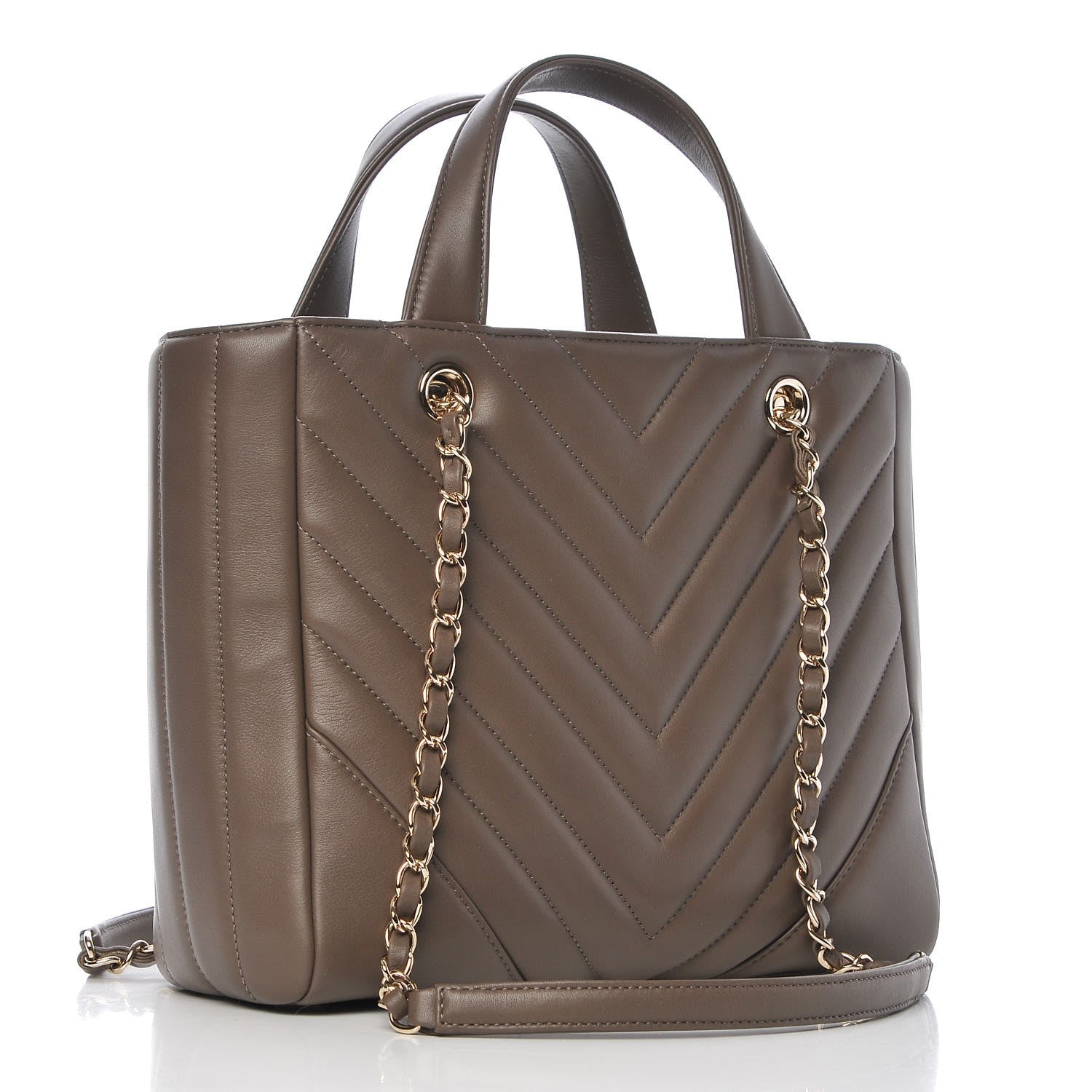 Chanel Calfskin Chevron Quilted Small Statement Shopping Tote Khaki 4 of 8