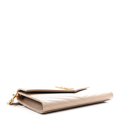 Saint Laurent Grain De Poudre Matelasse Chevron Monogram Envelope Clutch Dark Beige 4 of 7