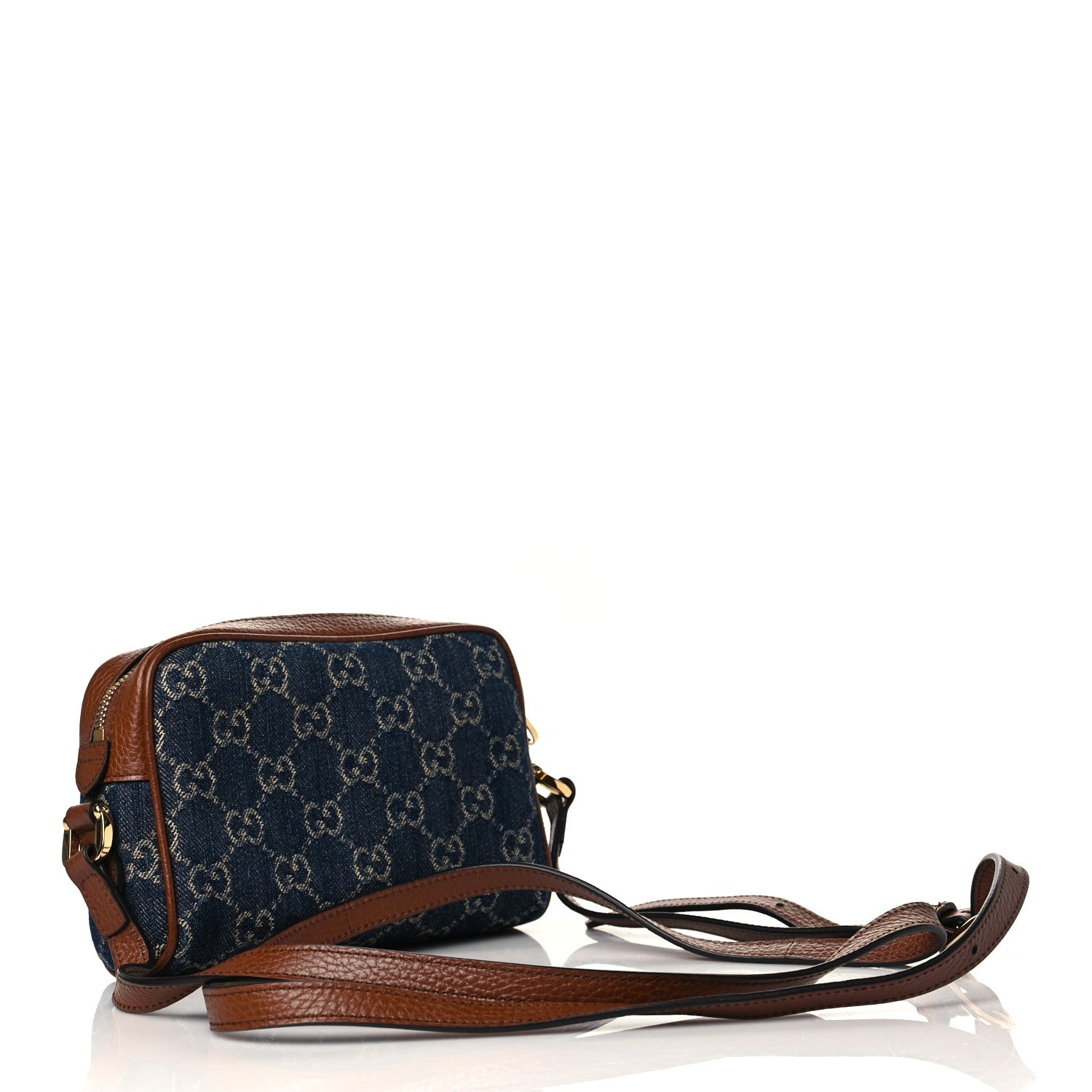 Gucci New Denim GG Monogram Dollar Calfskin Mini Ophidia Shoulder Bag Blue Tea Cuir Epilog 3 of 10