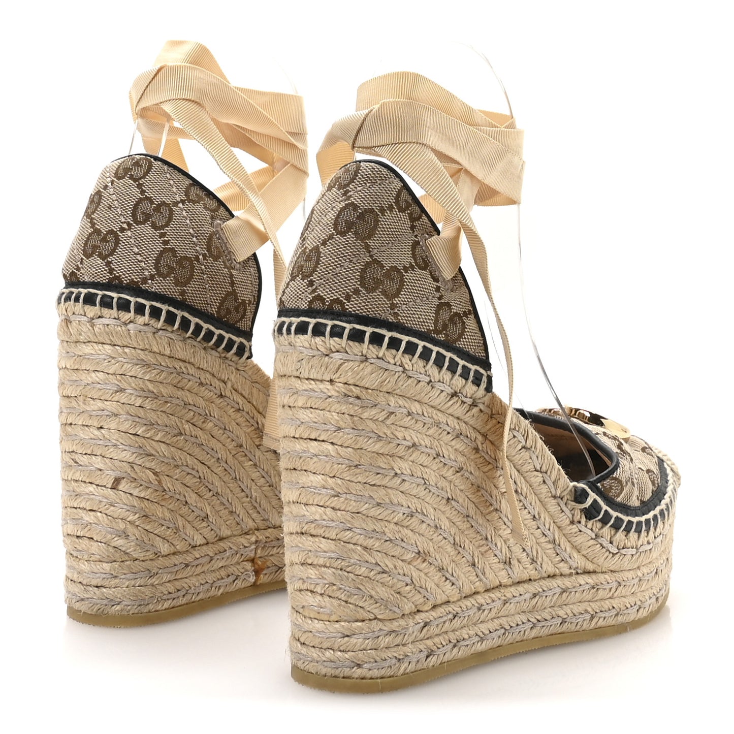 Monogram Matelasse GG Marmont Ankle Wrap Platform 35/120mm Espadrille Wedges 36 Beige Ebony Black Sand Storm